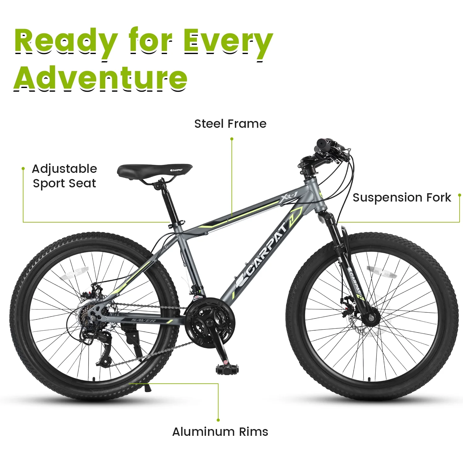 Ecarpat Mountain Bike, 24-Inch Wheels Bikes Shimano 21-Speed with High Carbon Steel Frame Mechanical Disc Brakes Front Suspension Fork for Youth Adults Multiple Colors