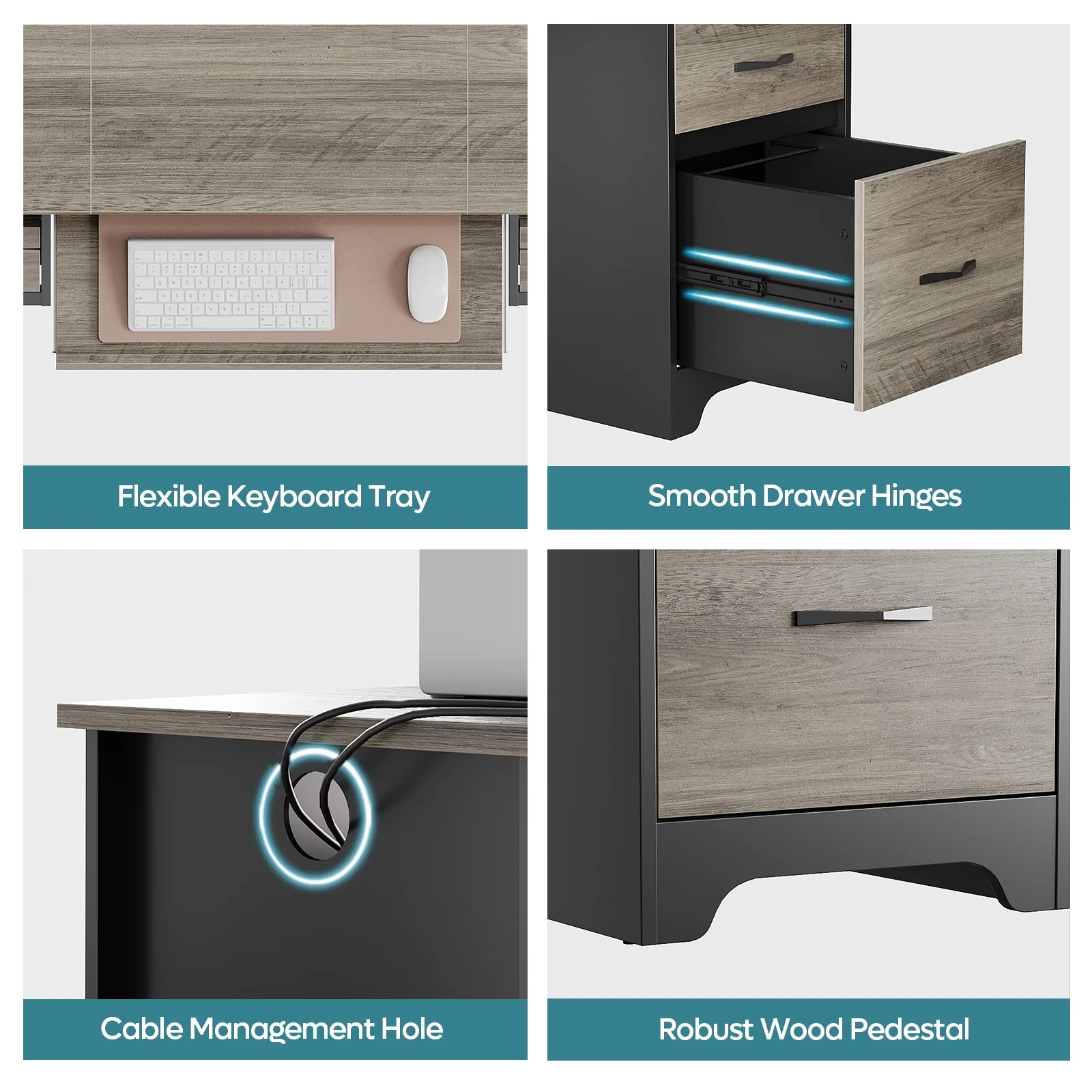 Bestier 59�� Computer Desk with 4 Drawers, Office Executive Desk with File Drawer, Keyboard Tray for Home Office, Gray