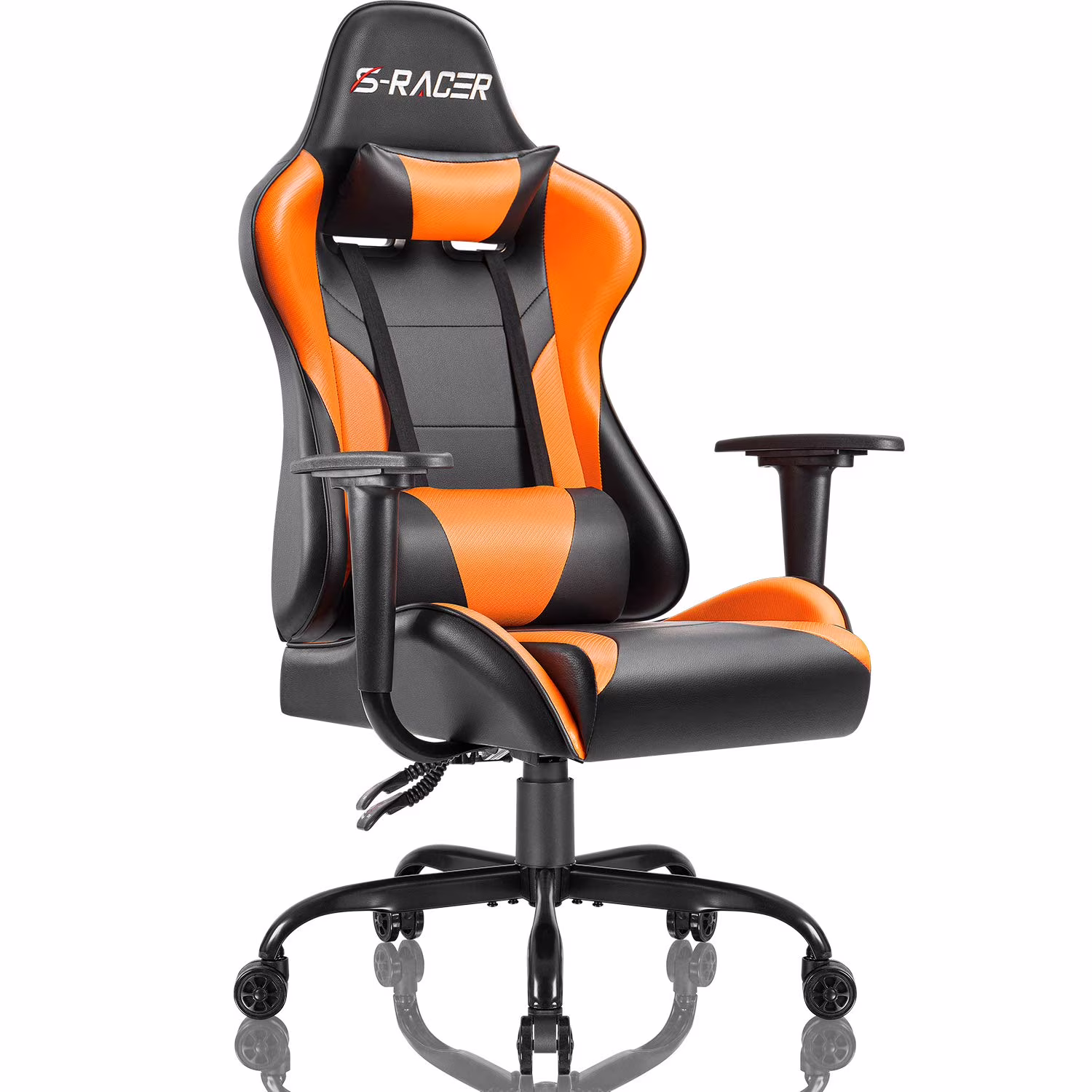 Lacoo Gaming Chair in Home Office PU Leather Reclining Gaming Chair Adjustable Adjustable Headrest and Lumbar Pillow, Red