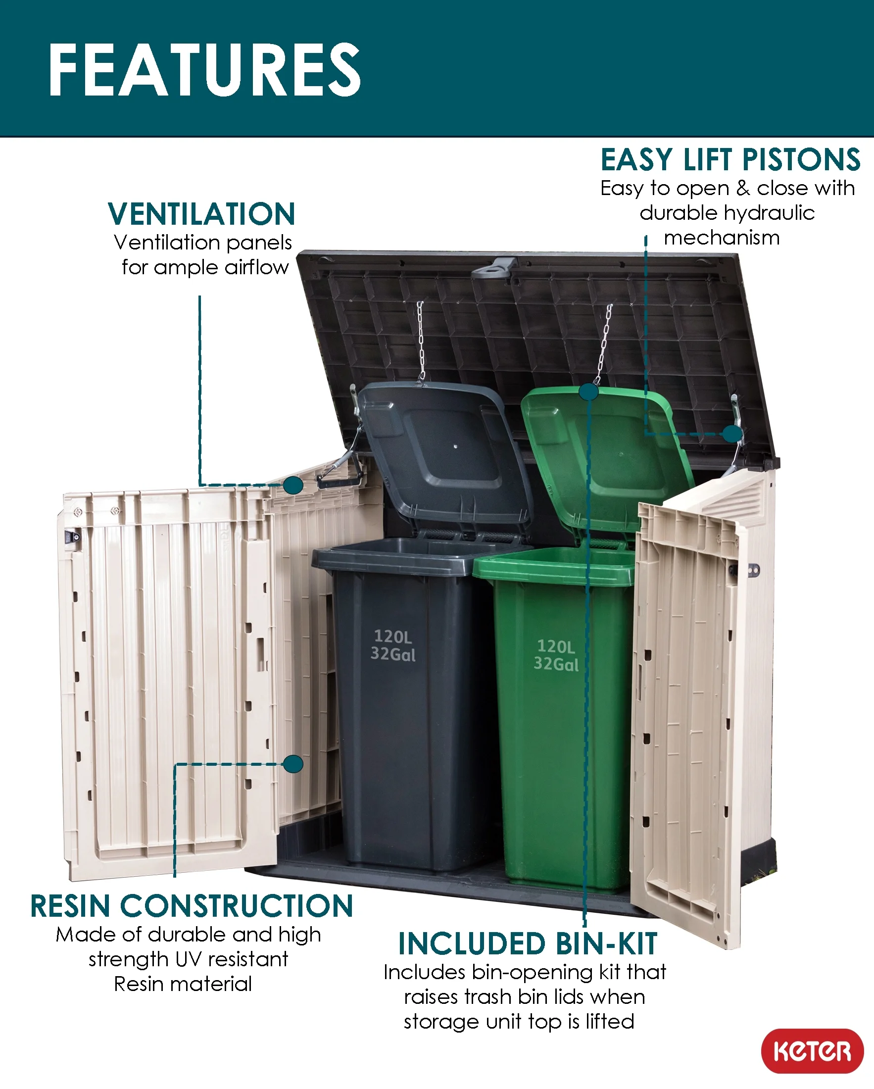 Keter S.I.O Midi 4.3' x 2.3' x 3.7' Horizontal Resin Outdoor Storage Shed with Durable Floor, Grey