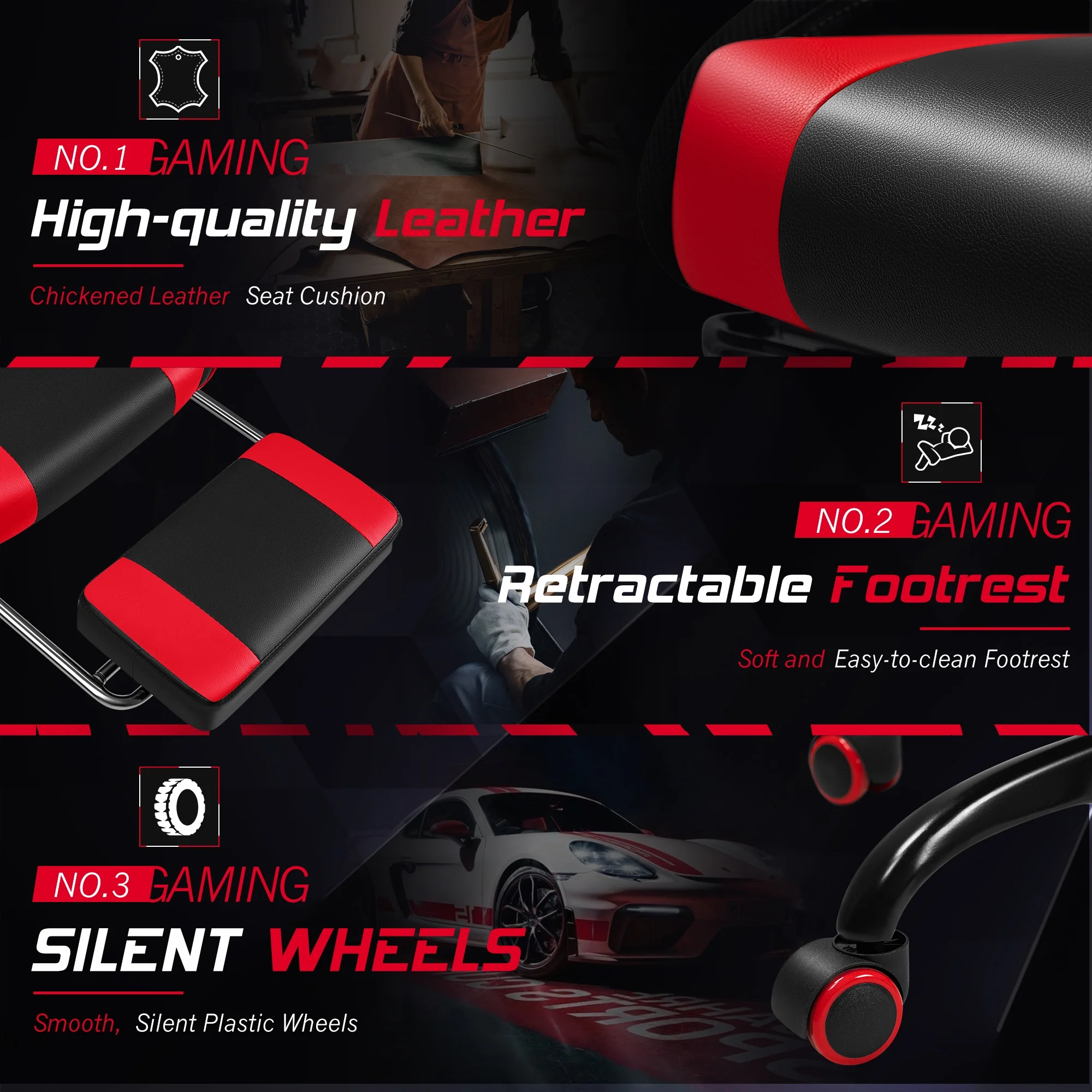 Homall RGB Gaming Chair with Massage and LED Lights Ergonomic Computer Chair with Footrest & Adjustable Lumbar Support, White