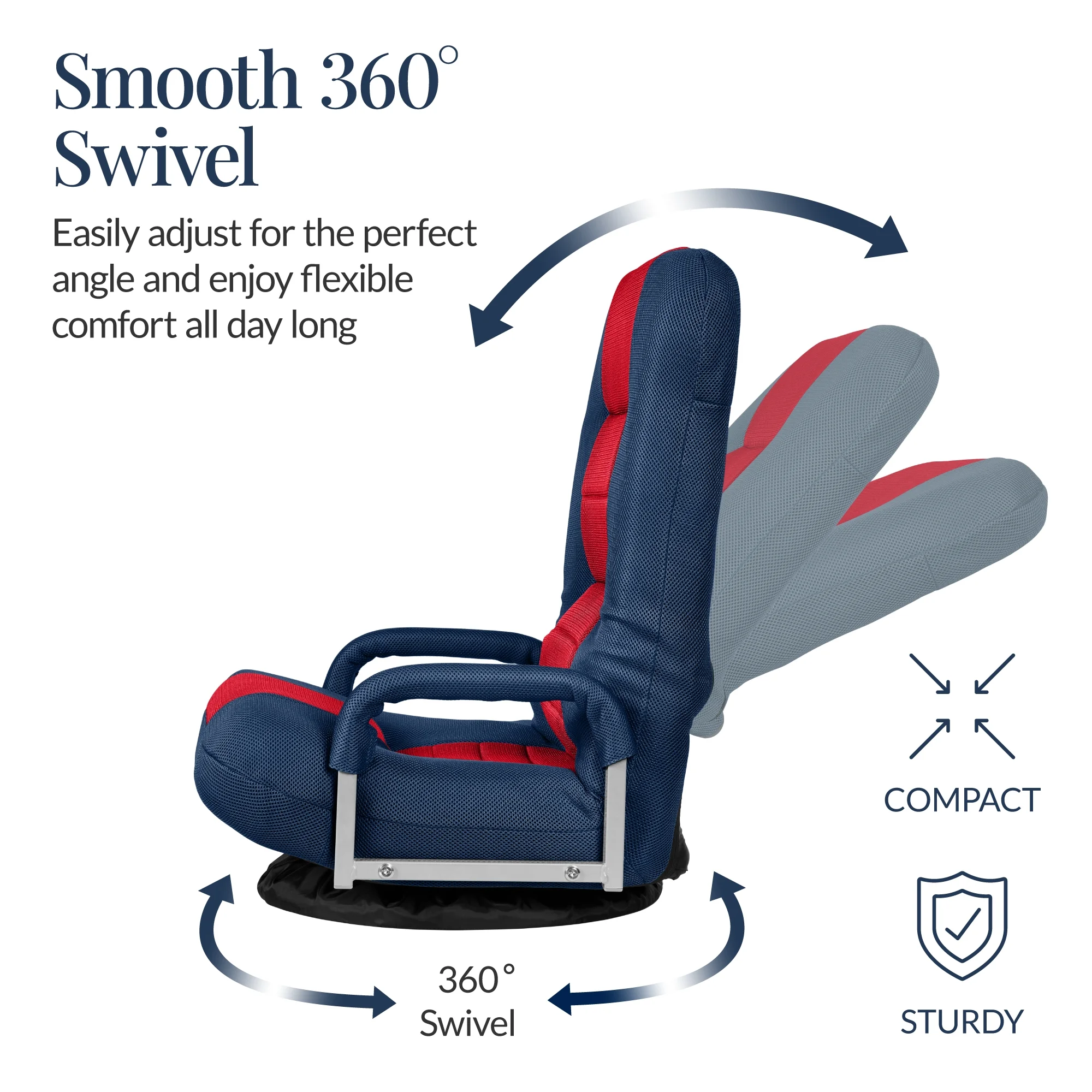 Best Choice Products 360-Degree Swivel Gaming Floor Chair w/ Armrest Handles, Foldable Adjustable Backrest - Blue/Red