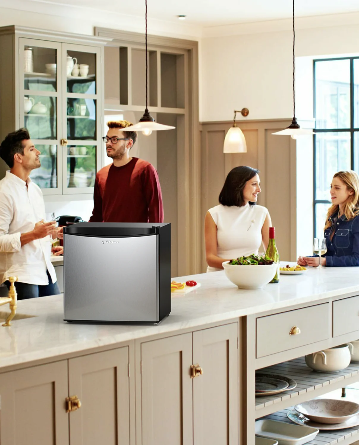 Upstreman 1.7 Cu ft Mini Fridge with Freezer Single Door Compact Refrigerator, Low Noise, Energy Saving, Adjustable Temperature, Reversible Door, for Home Office Dorm, Black FR17