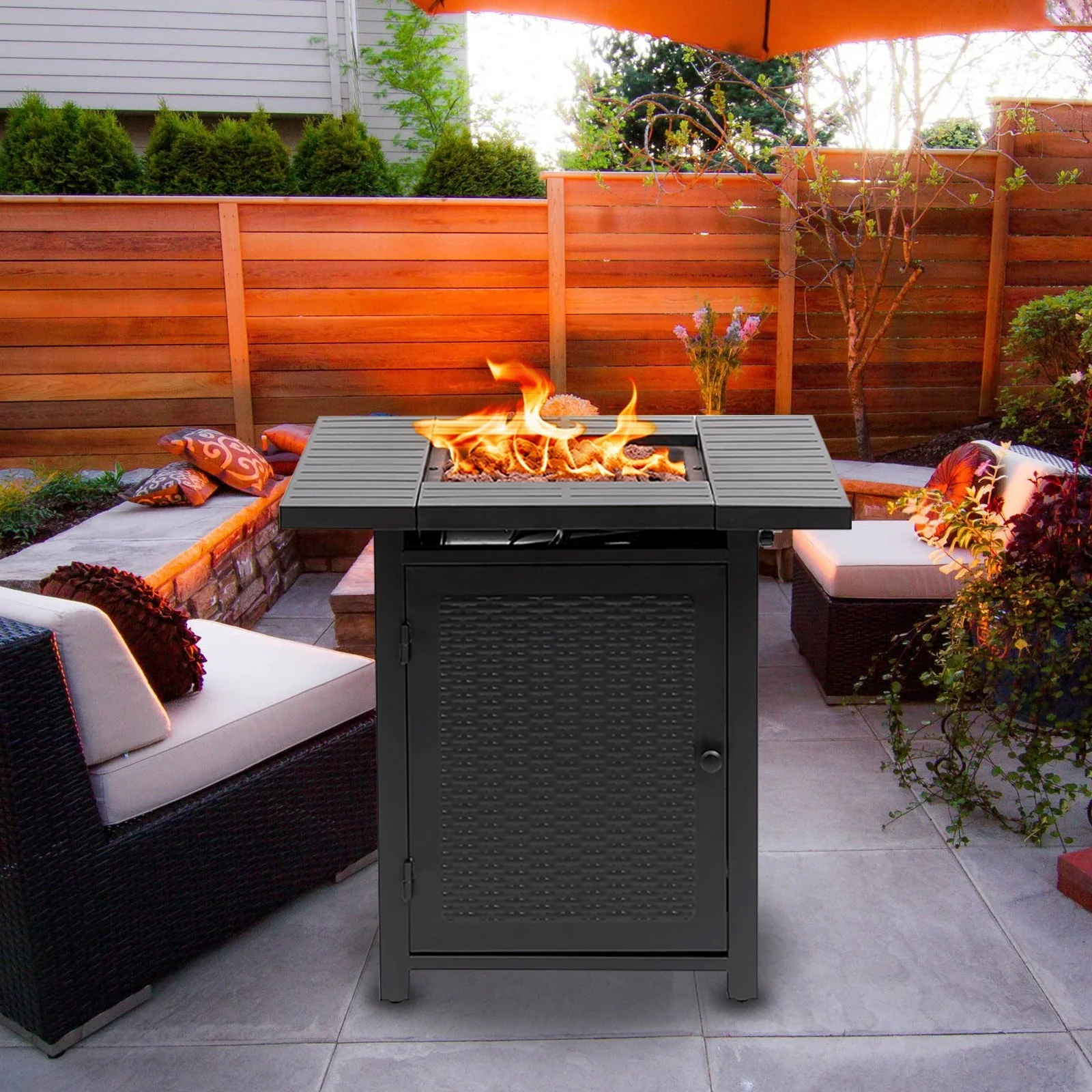 Vebreda Propane Fire Pit 28 inch Outdoor Gas Fire Table, 50,000 BTU, Black