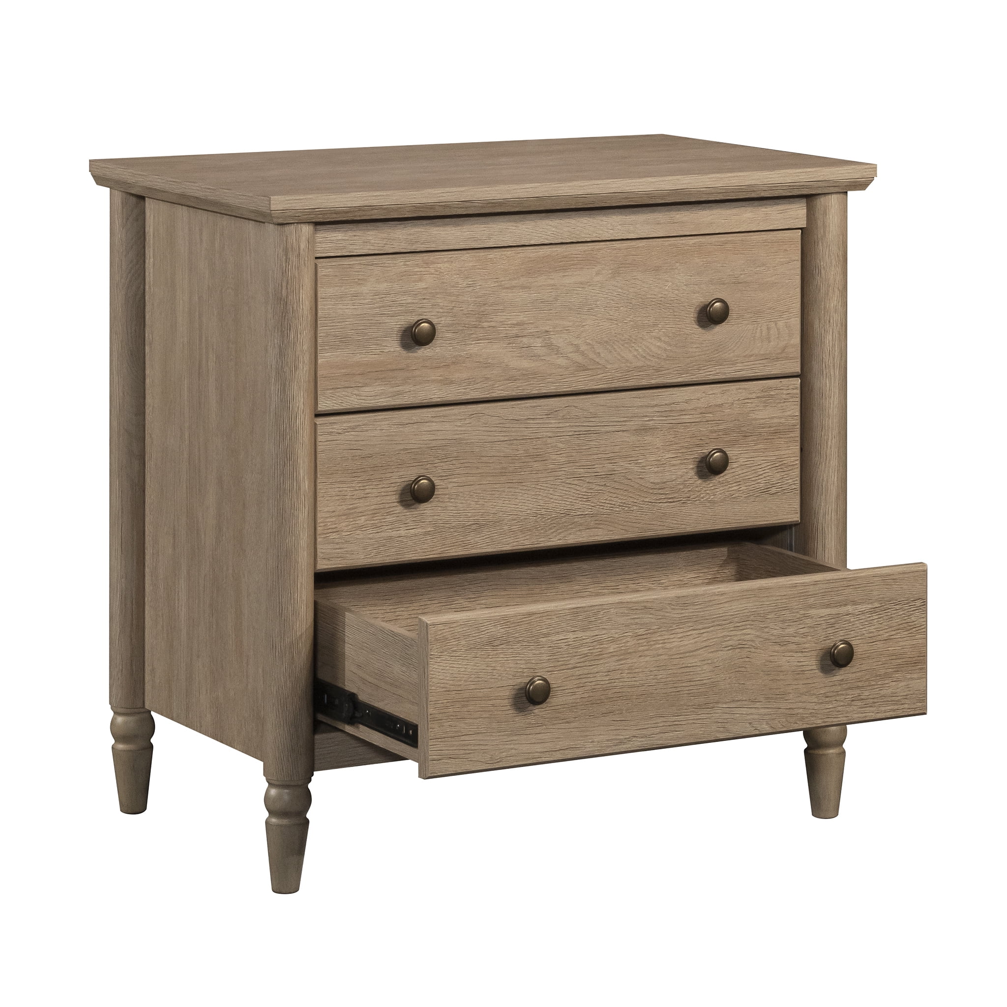 My Texas House Monroe 3 Drawer Nightstand with USB, Brushed Oak Finish