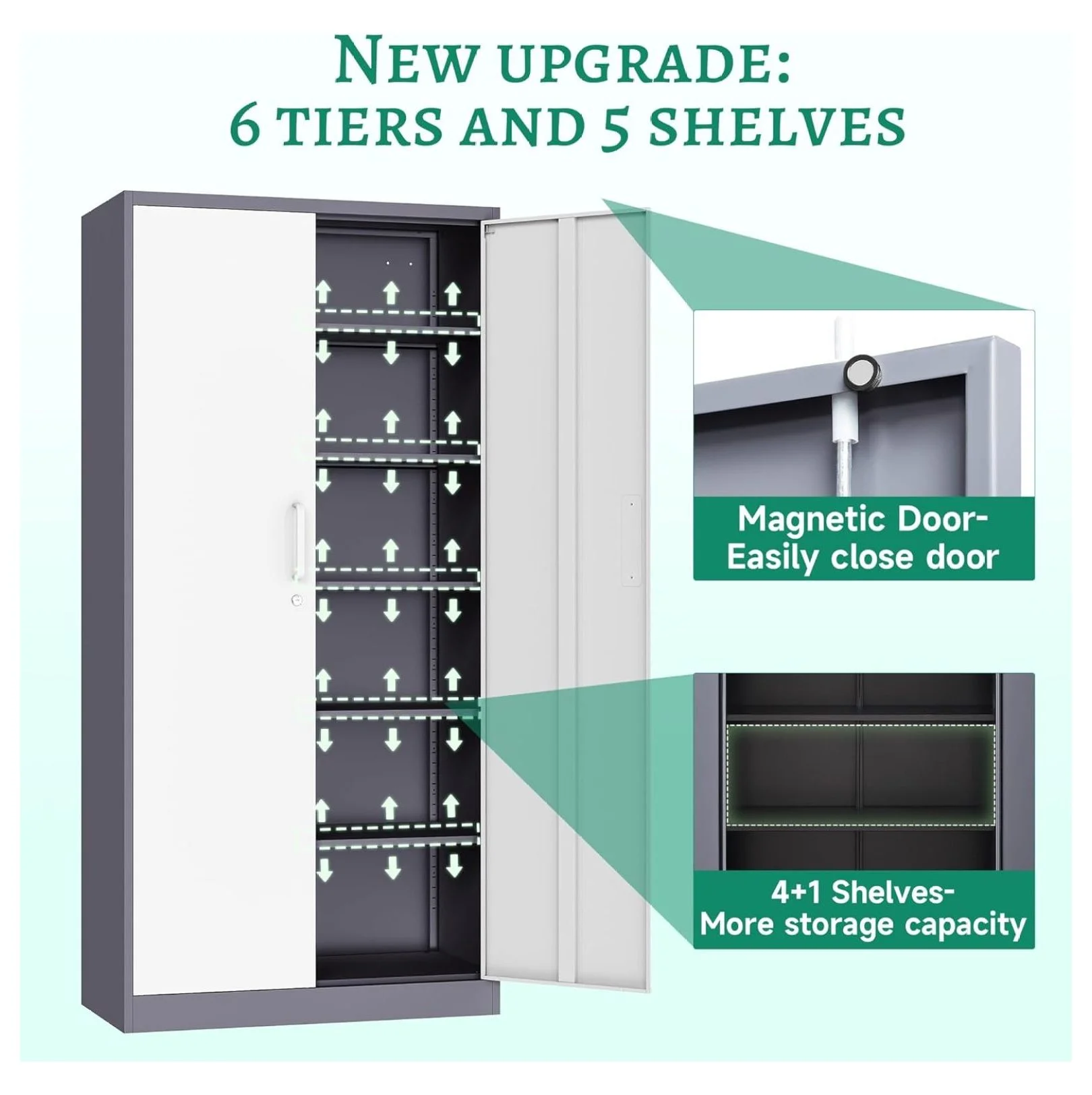 KriKac Metal Storage Cabinets with Lock Doors,Tall Locker Organizer Steel Garage Cabinets, 5 Adjustable Layers Shelves for Home, Office, Warehouse,Tool,Industrial(Black)