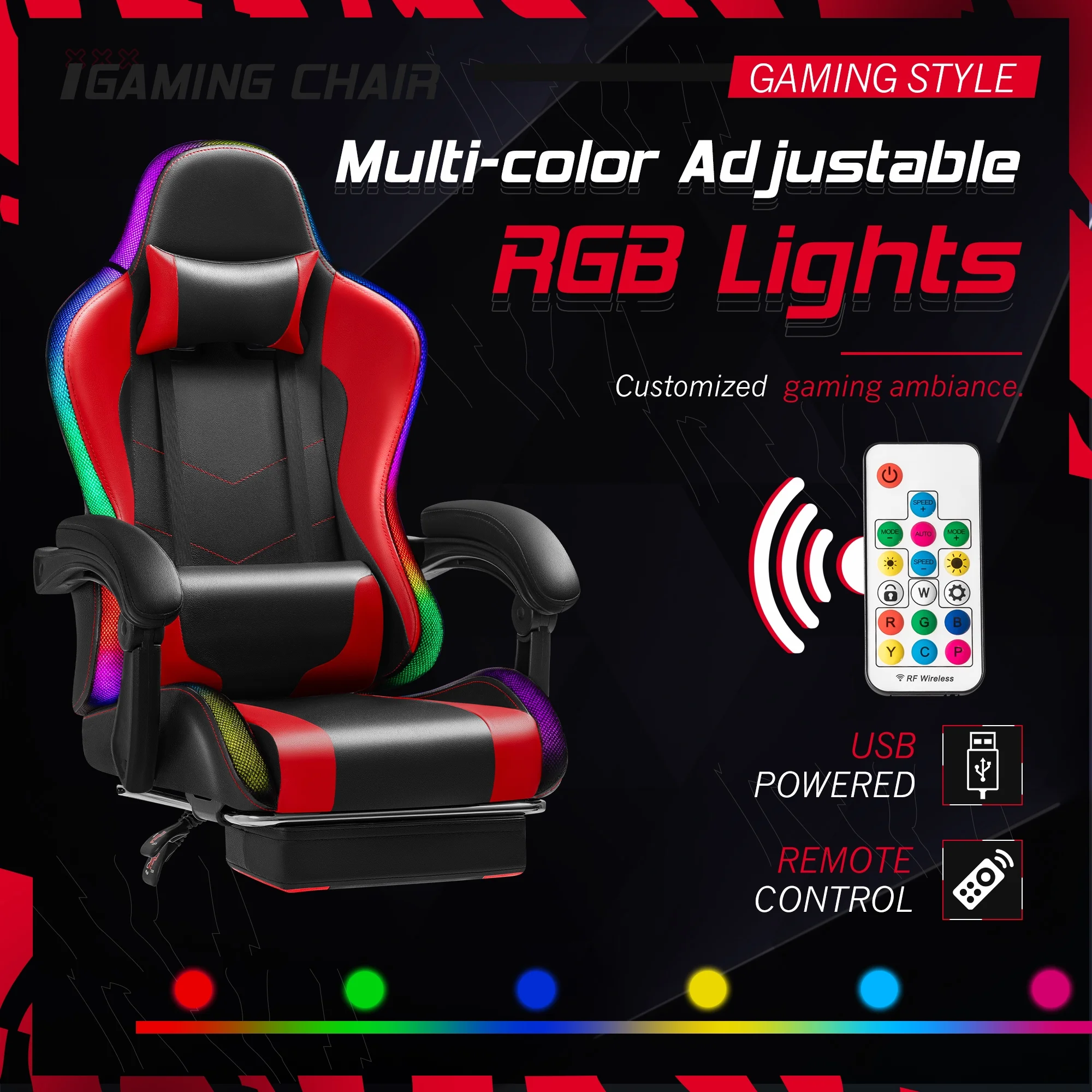 Homall RGB Gaming Chair with Massage and LED Lights Ergonomic Computer Chair with Footrest & Adjustable Lumbar Support, White