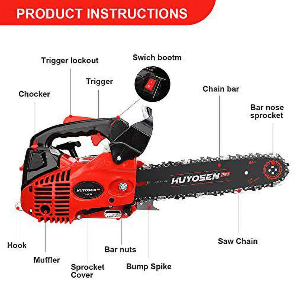 HUYOSEN PRO Professional Gas Chainsaw 25cc 2-Stroke Gas Powered Chain Saw 12-Inch Chainsaw Chain with Tool Kit for Cutting Forest Wood Garden Trimming Tools