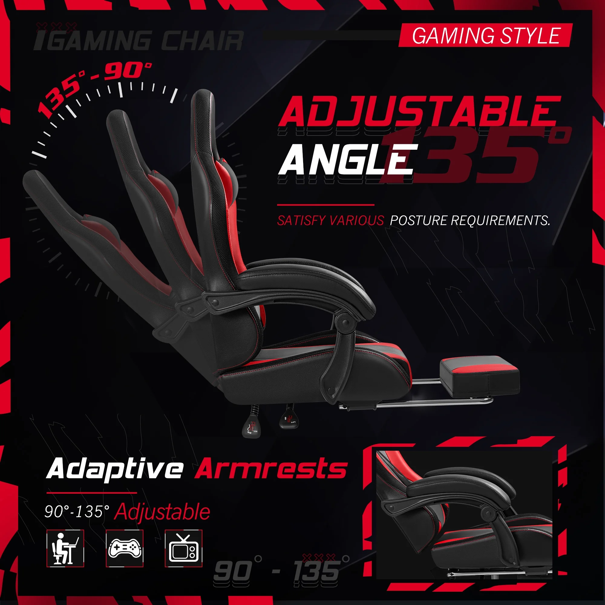 Homall RGB Gaming Chair with Massage and LED Lights Ergonomic Computer Chair with Footrest & Adjustable Lumbar Support, White