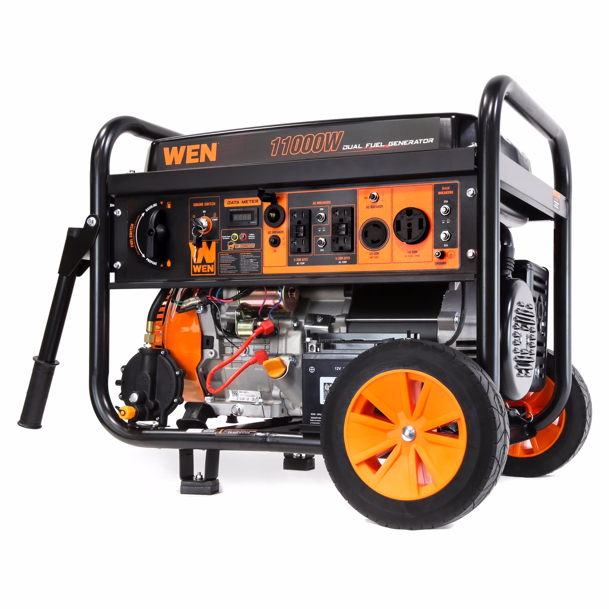 WEN 11,000-Watt 120V/240V Dual Fuel Portable Generator with Wheel Kit, Electric Start, and CO Watchdog (DF1100X)