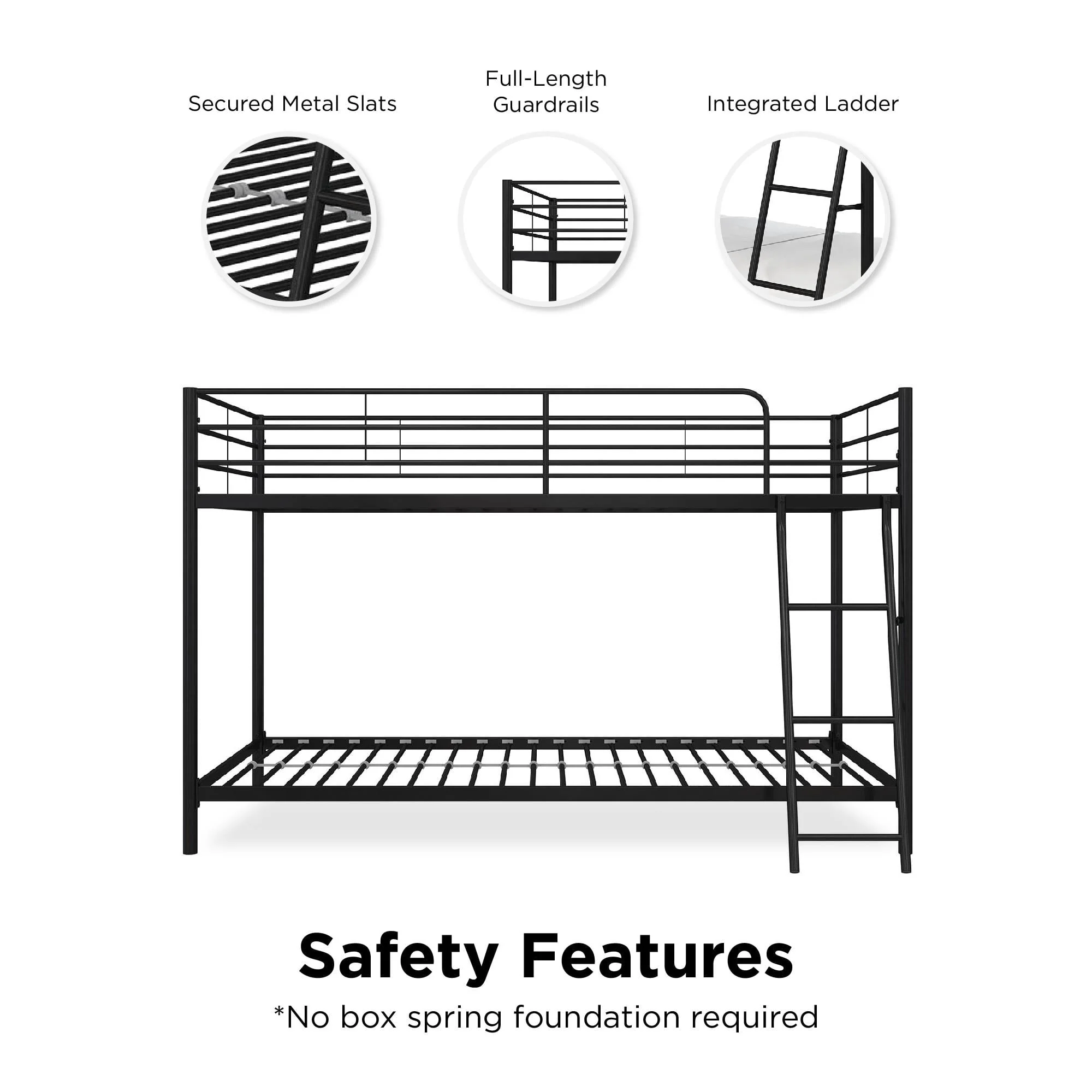 Mainstays Small Spaces Twin-over-Twin Low Profile Junior Bunk Bed, Black