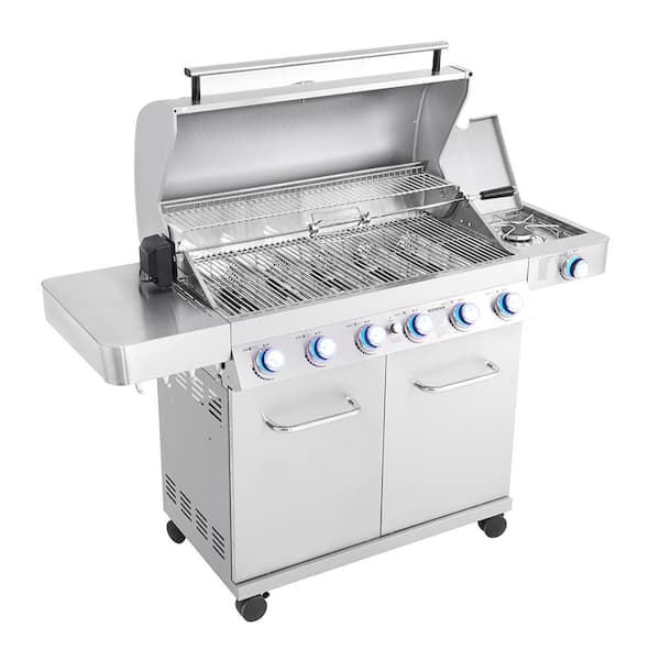 6-Burner Propane Gas Grill in Stainless with LED Controls, Side Burner and Rotisserie Kit