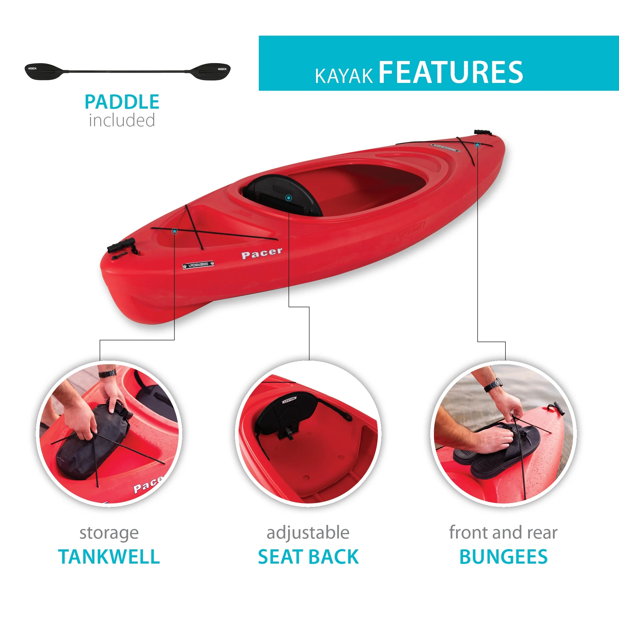 (2 pack) Lifetime Pacer 8 ft Sit-Inside Kayak, Fire Red *WP (91036)