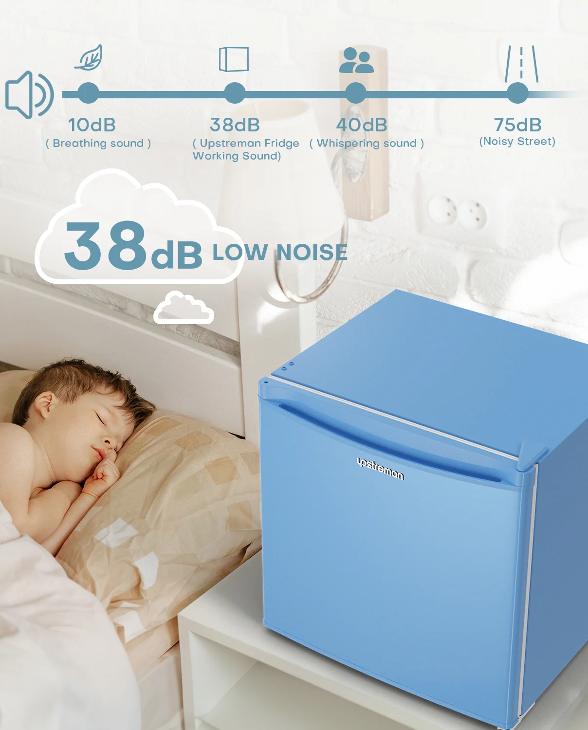 Upstreman 1.7 Cu ft Mini Fridge with Freezer Single Door Compact Refrigerator, Low Noise, Energy Saving, Adjustable Temperature, Reversible Door, for Home Office Dorm, Black FR17