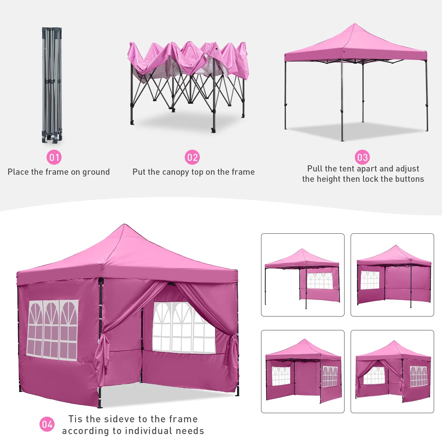 Ainfox 10' x 10'Heavy Duty Pop up Canopy Tent with Sidewalls,Folding Instant Outdoor Gazebo,Sun Shade Tent,Pink