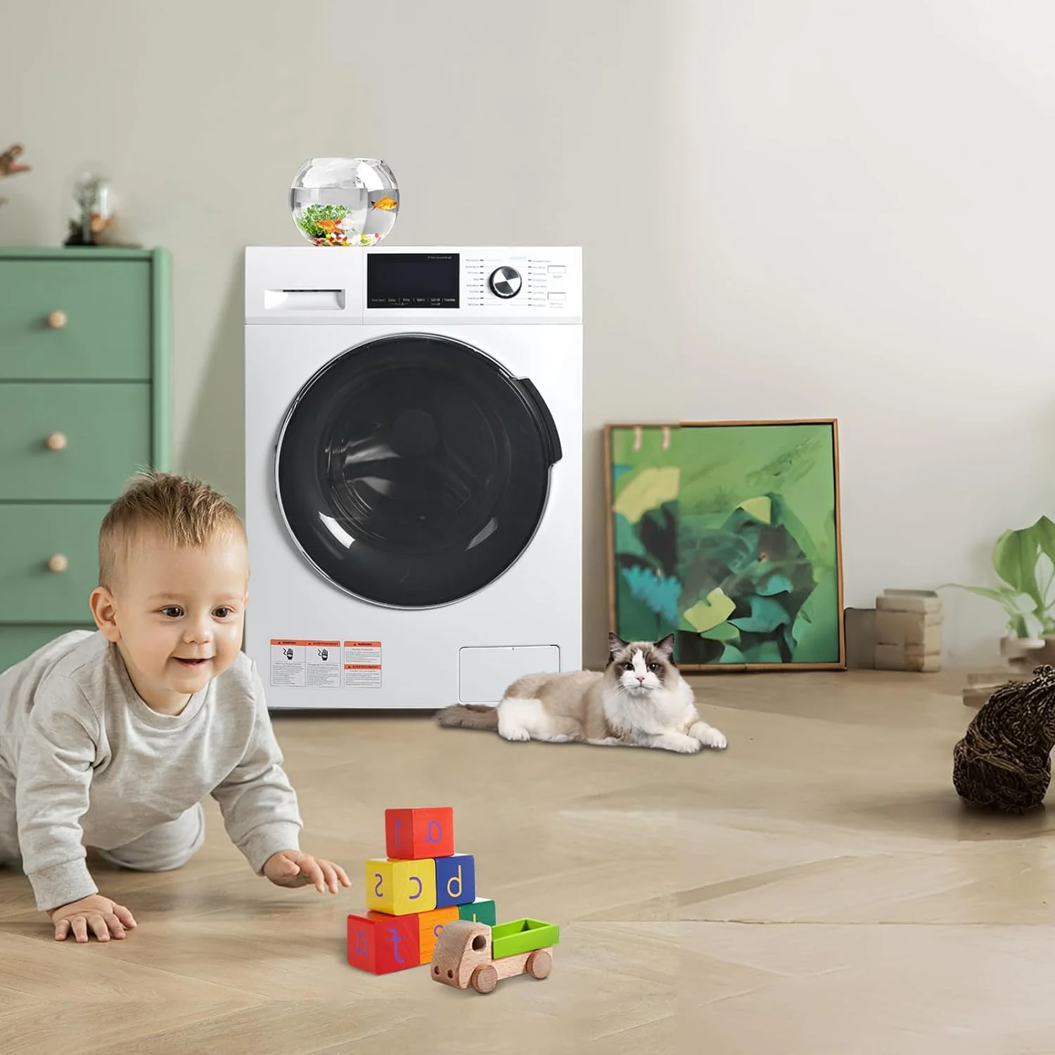 Smad 2.7 Cu ft Compact Front Load Washing Machine with Quiet Inverter Motor, 36 Mins Quick Wash, 12 Washing Programme