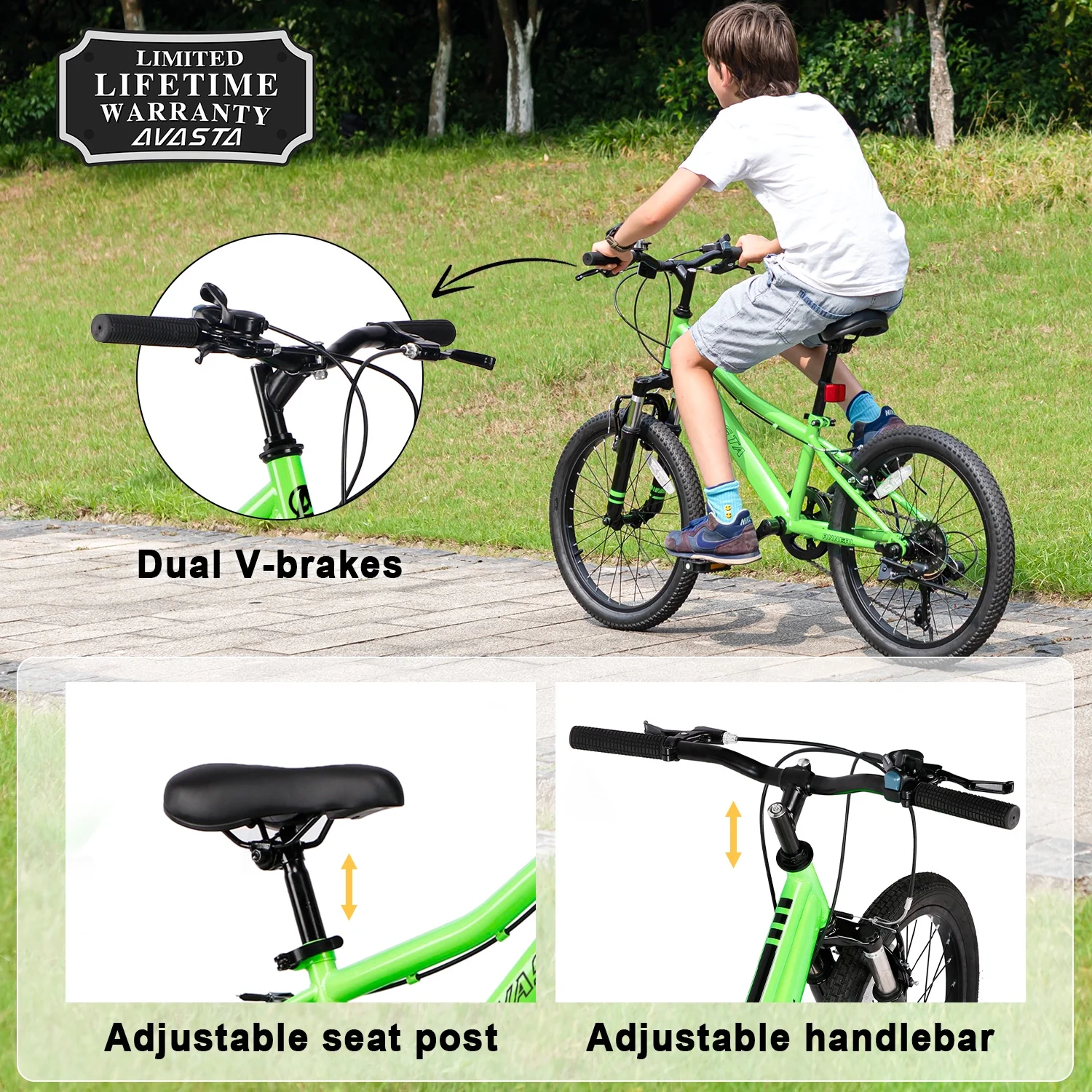 AVASTA 20'' Big Kids Mountain Bike for Age 6 7 8 9 10 11 12 Years Old Boys Girls Teen with Suspension Fork Front & Rear Dual Hand Brakes 6 Speeds Drivetrain, Cyan