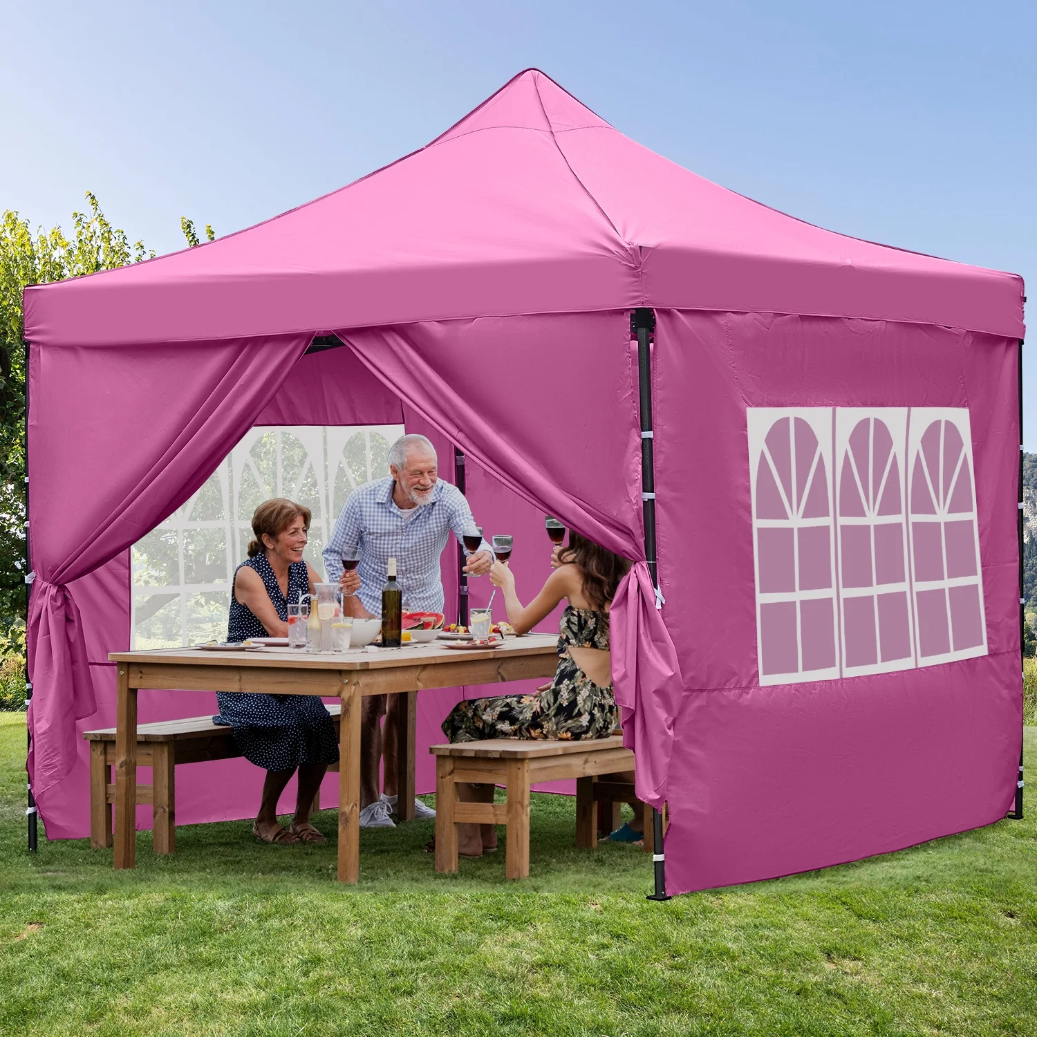 Ainfox 10' x 10'Heavy Duty Pop up Canopy Tent with Sidewalls,Folding Instant Outdoor Gazebo,Sun Shade Tent,Pink