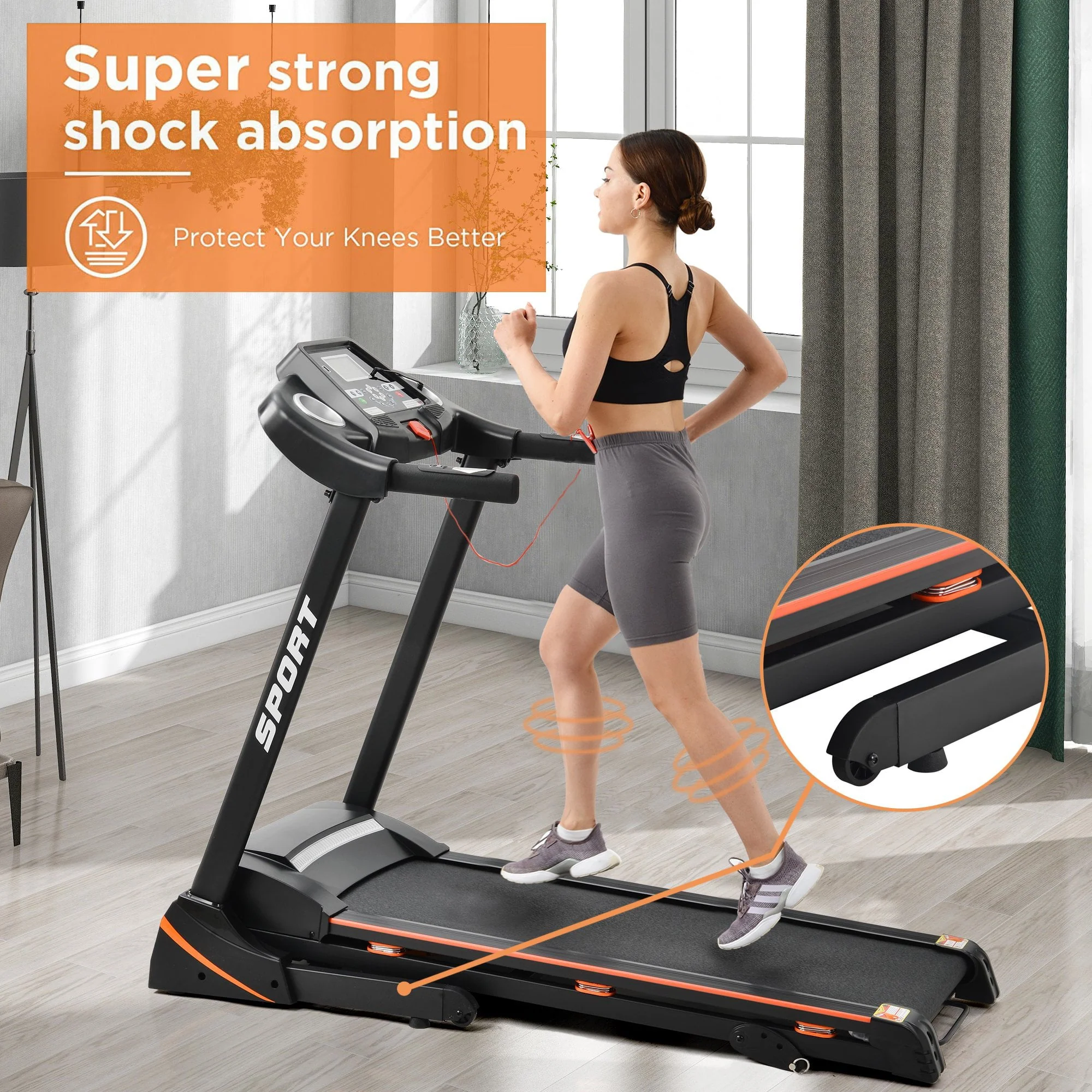 HLAiLL Folding Treadmills With Incline 330lb Capacity Running Machine with Bluetooth Speaker, Device Holder, Easy Assembly&Space-Saving for Walking, Jogging, Running