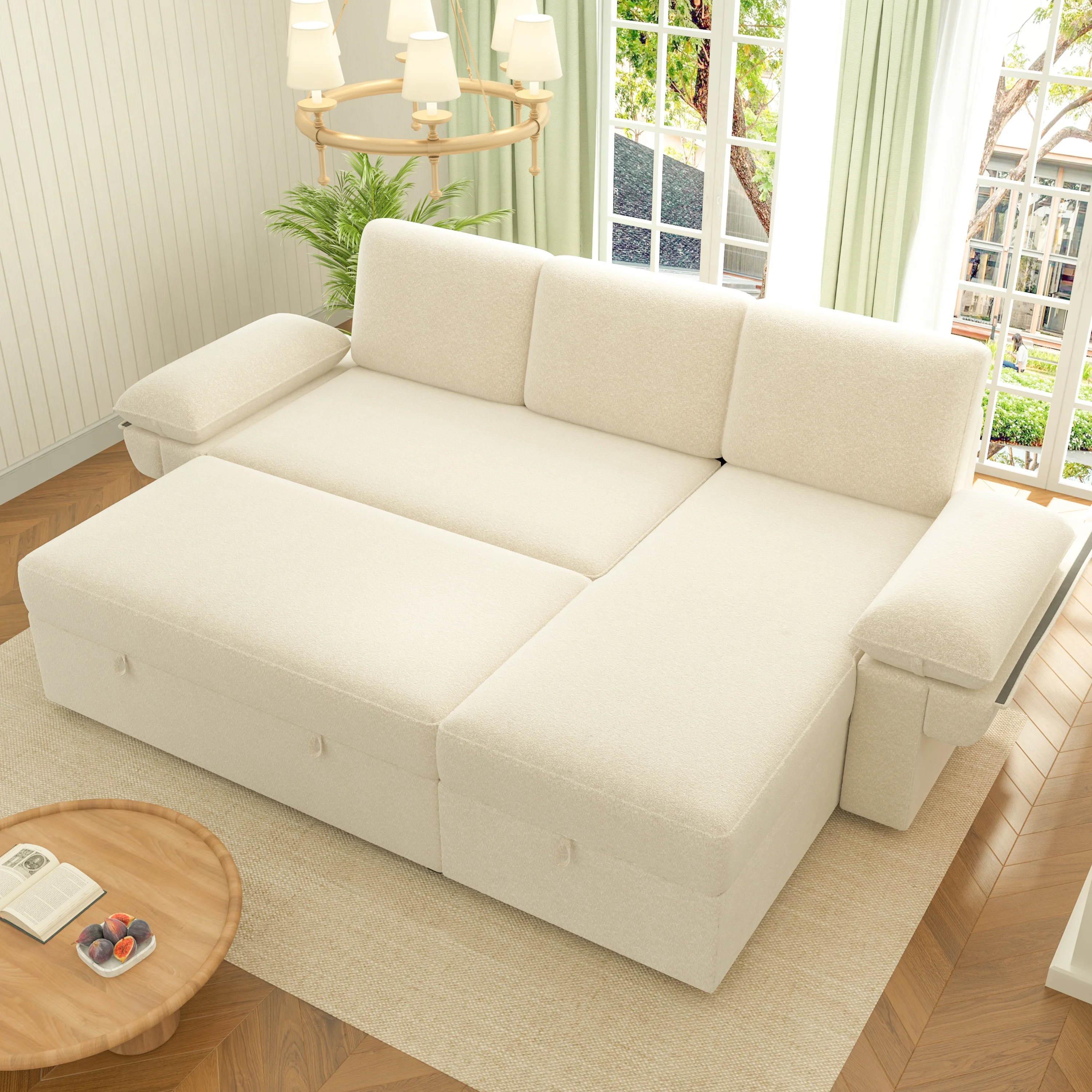 VANACC Sofa Bed, Adult Sleeper Sofa with Storage Chaise, Pull Out Couch for Bed Room, Gray Chenille