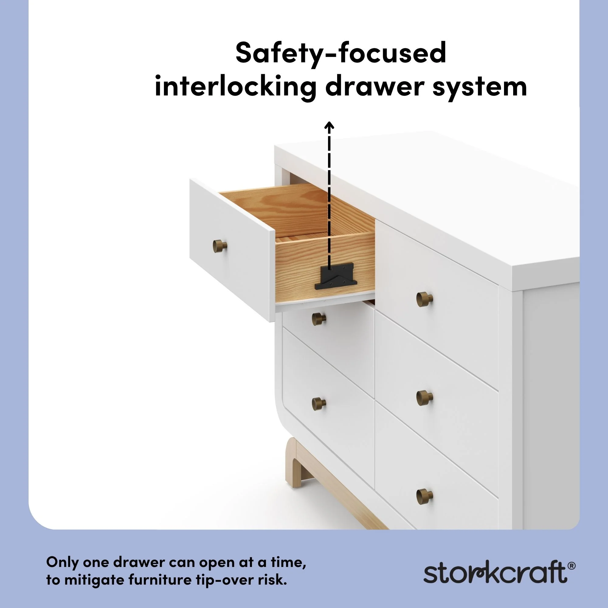 Storkcraft Santorini 6 Drawer Double Dresser, White/Driftwood