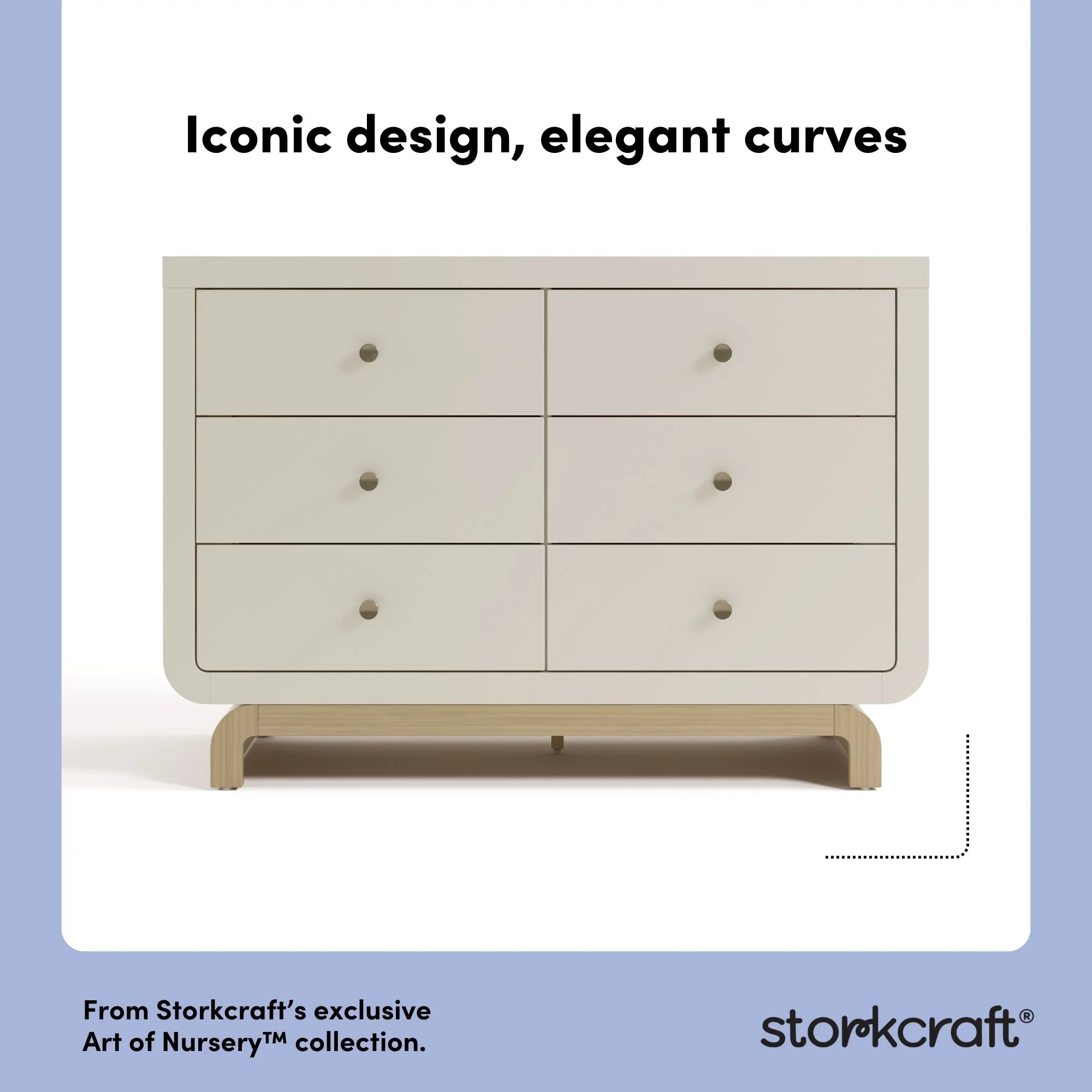 Storkcraft Santorini 6 Drawer Double Dresser, White/Driftwood