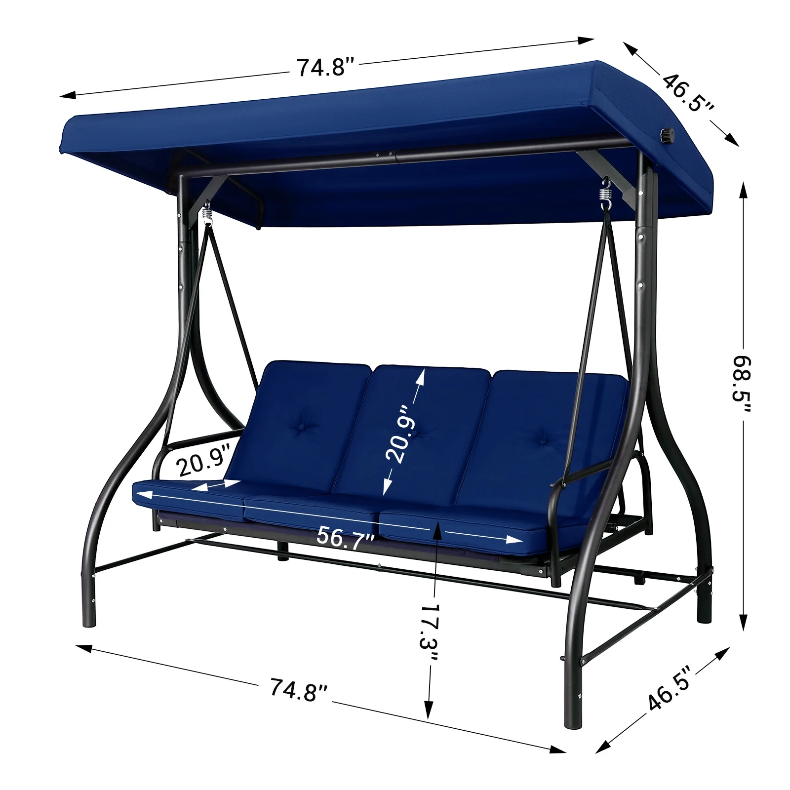 Pirecart 3 Person Patio Porch Swing Outdoor Converting Swing Glider Hammock with Adjustable Canopy, Cushions, Red