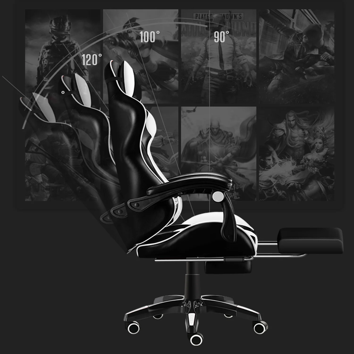 Gaming Chair with Adjustable Footrest,Eighteentek High Back Office Chair with Lumbar Support & Adjustable Headrest Video Game Chairs for Adults Black
