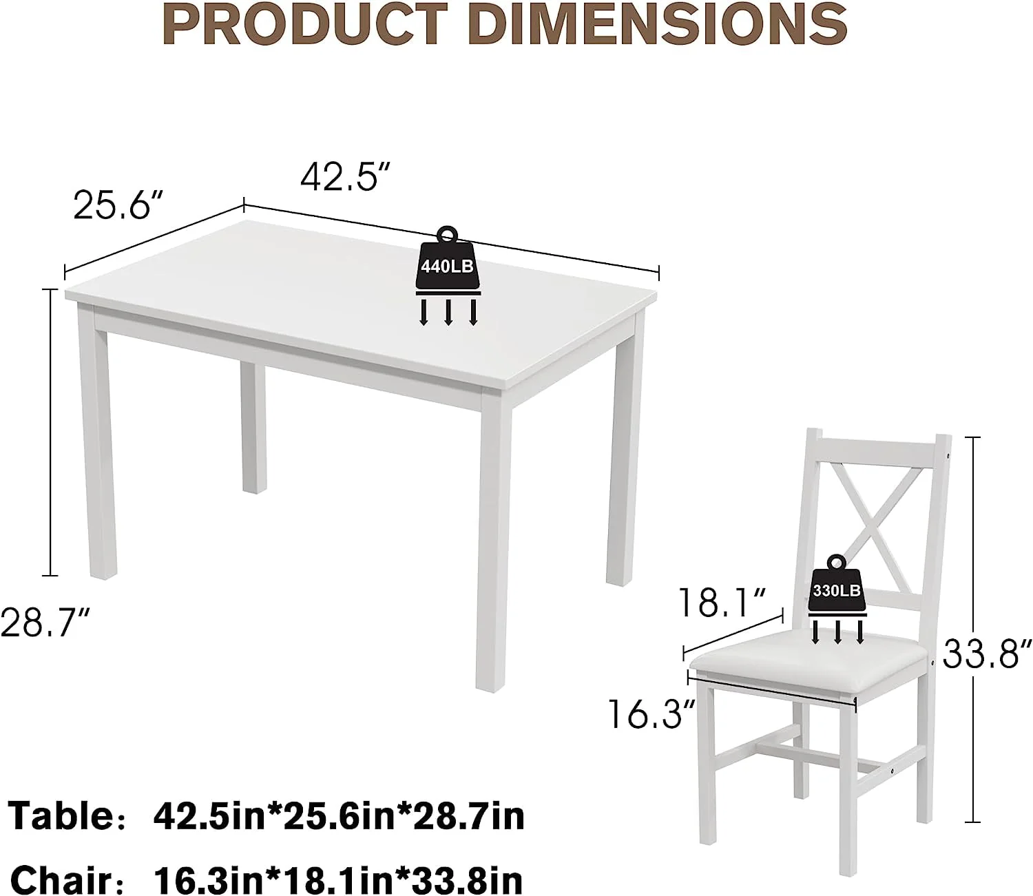 Alohappy Dining Room Table Set for 4, 5 Piece Kitchen Table Set, Morden Wood Rectangle Breakfast Table and Chairs for Small Space, Easy Assembly (White)