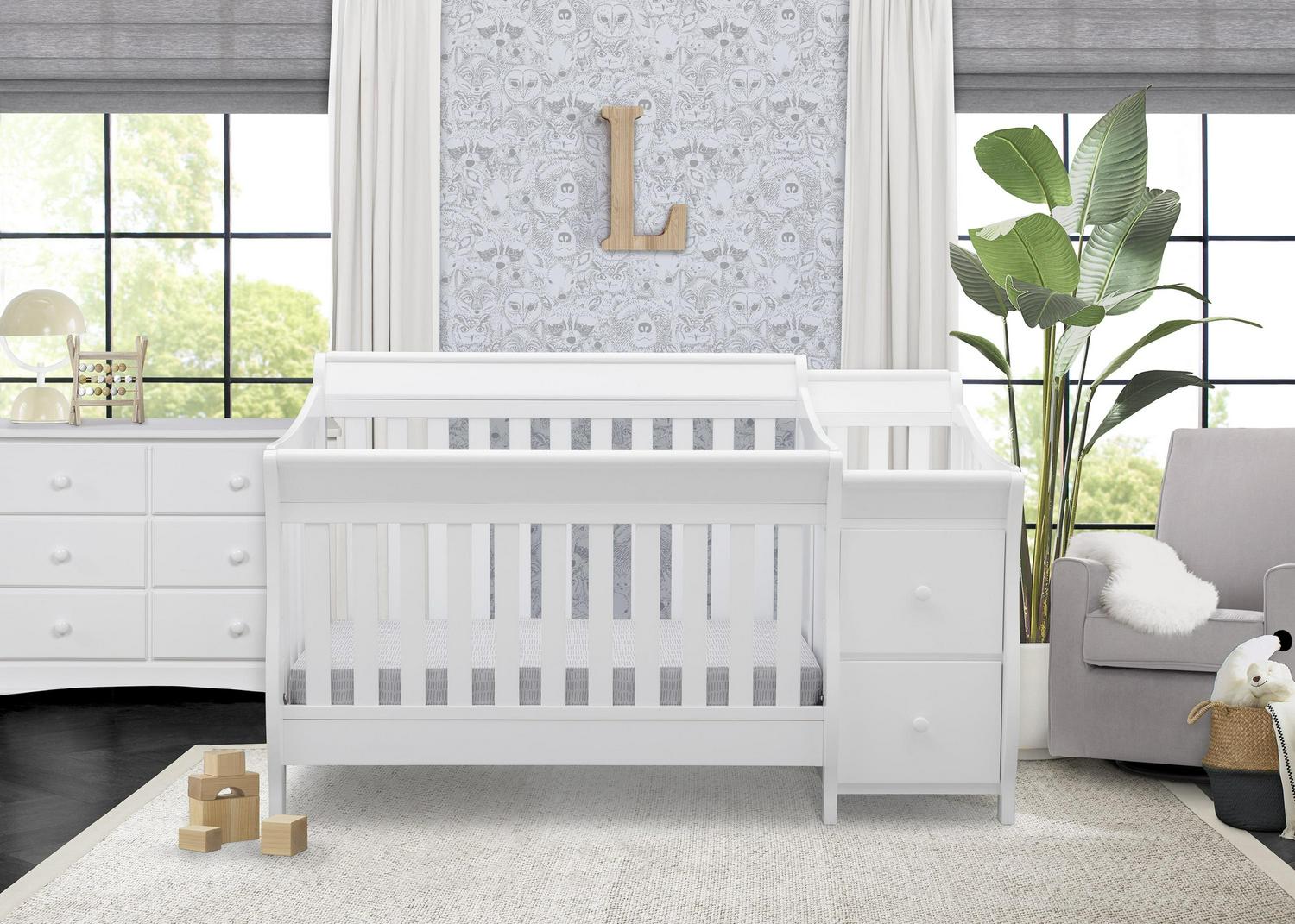 Delta Children Bentley S 4-in-1 Convertible Baby Crib and Changer. White