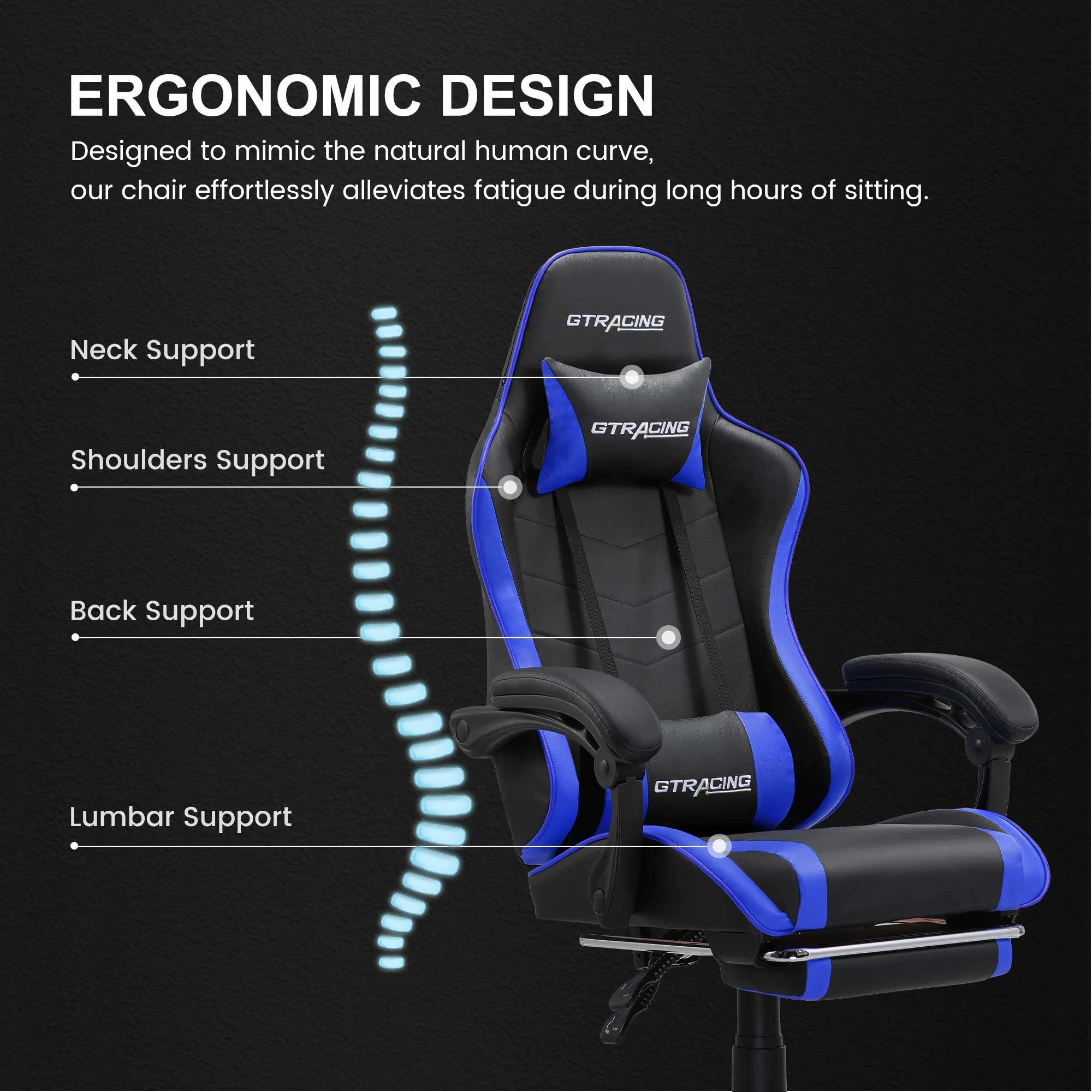 GTRACING GTWD-200 Ergonomic Gaming Chair with Adjustable Pillows and Footrest , Red