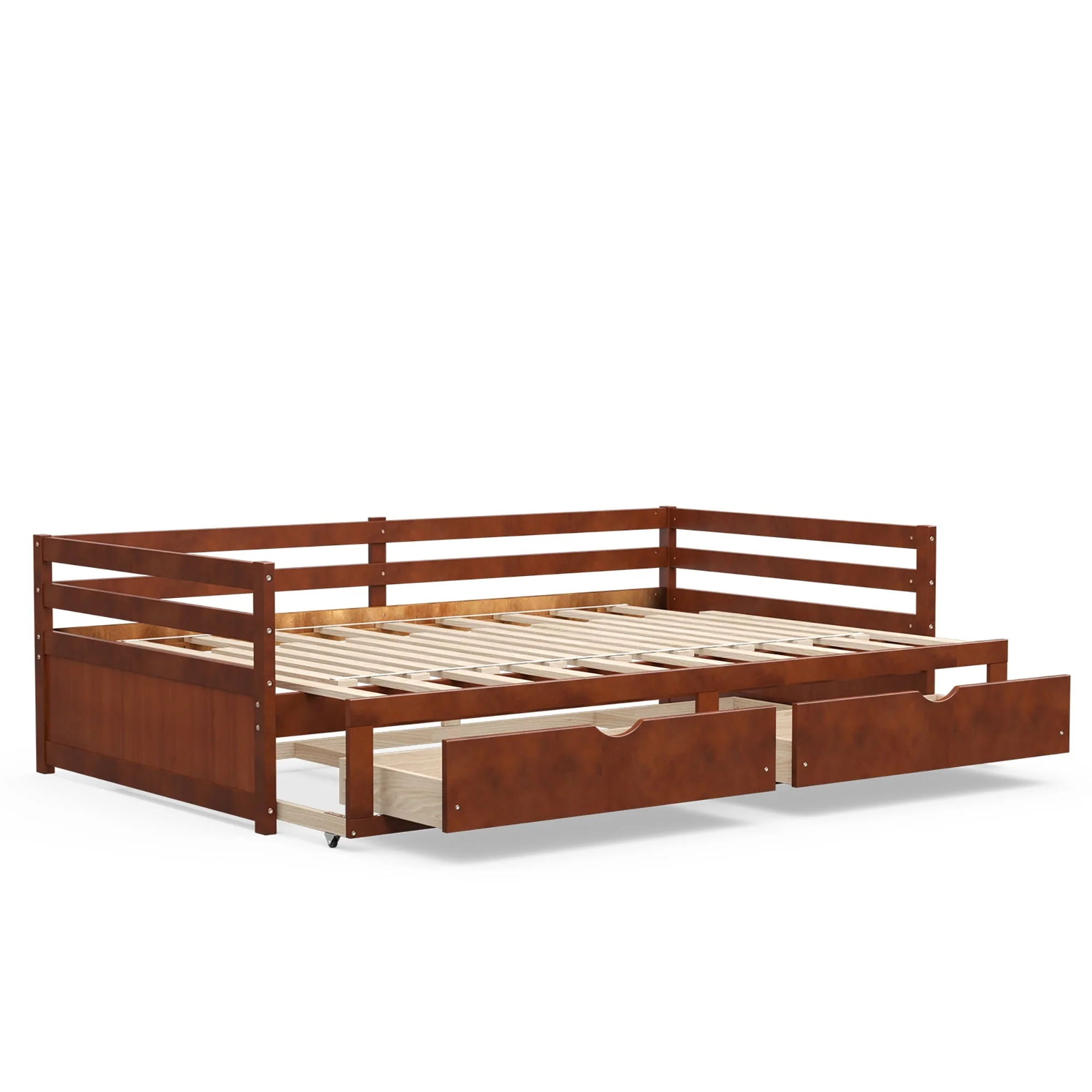 Costway Twin to King Daybed with  2 Drawers Wooden Sofa Bed for Bedroom Living Room Cherry