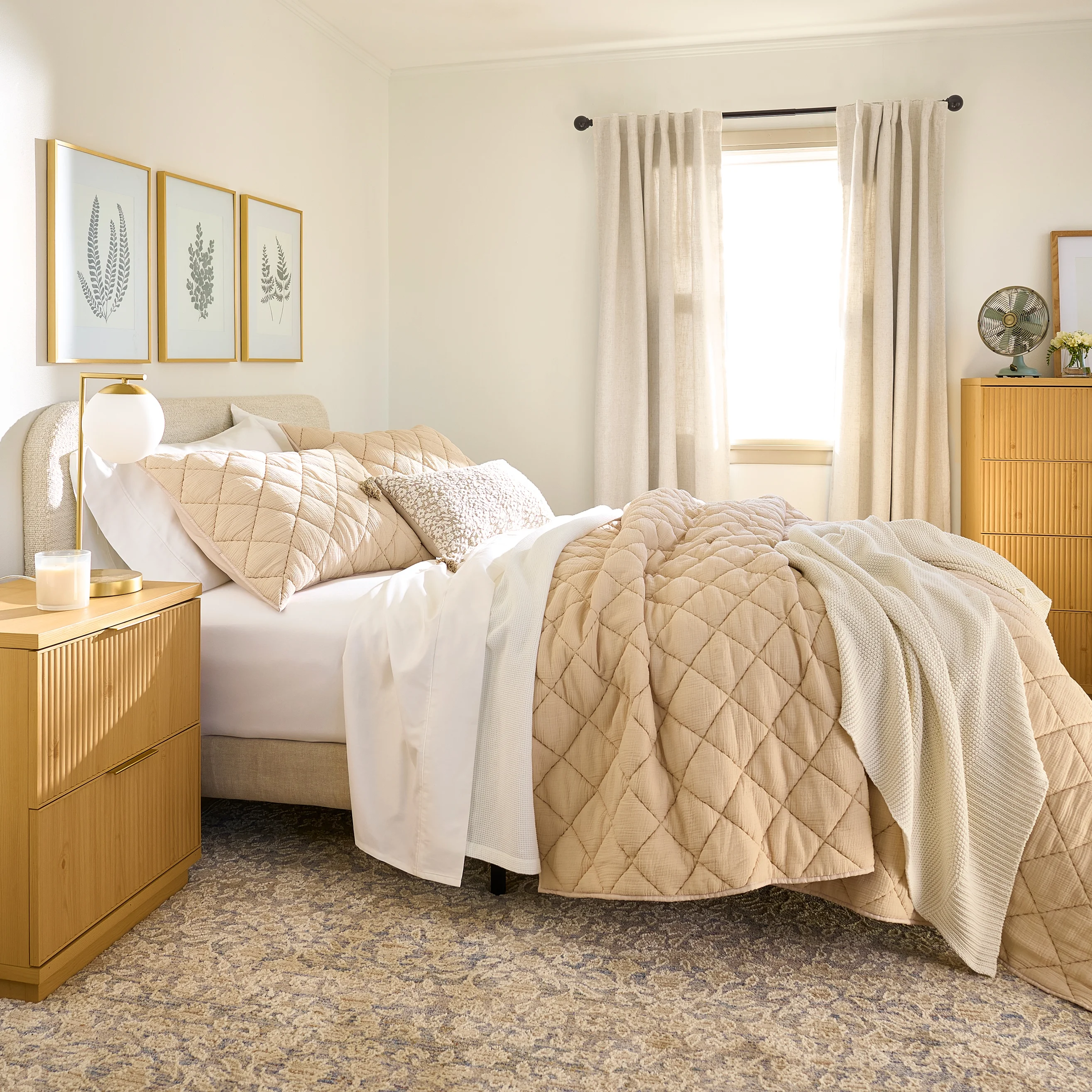 Better Homes & Gardens Lillian Fluted 2-Drawer Nightstand with USB, Natural Pine