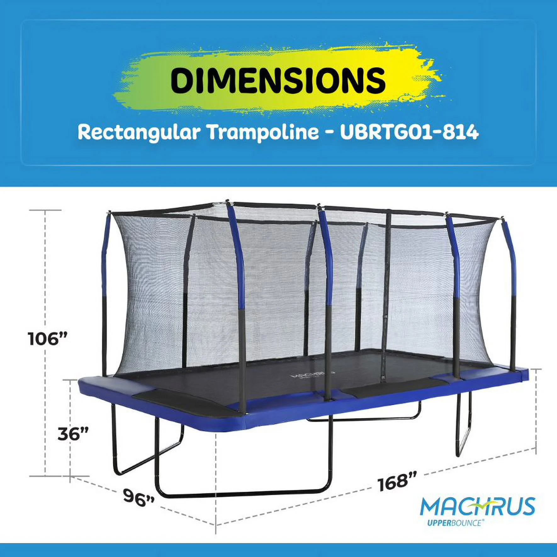 Machrus Upper Bounce - Mega 10' X 17' Gymnastics Style, Rectangular Trampoline Set with Premium Top-Ring Enclosure System - Green/Black