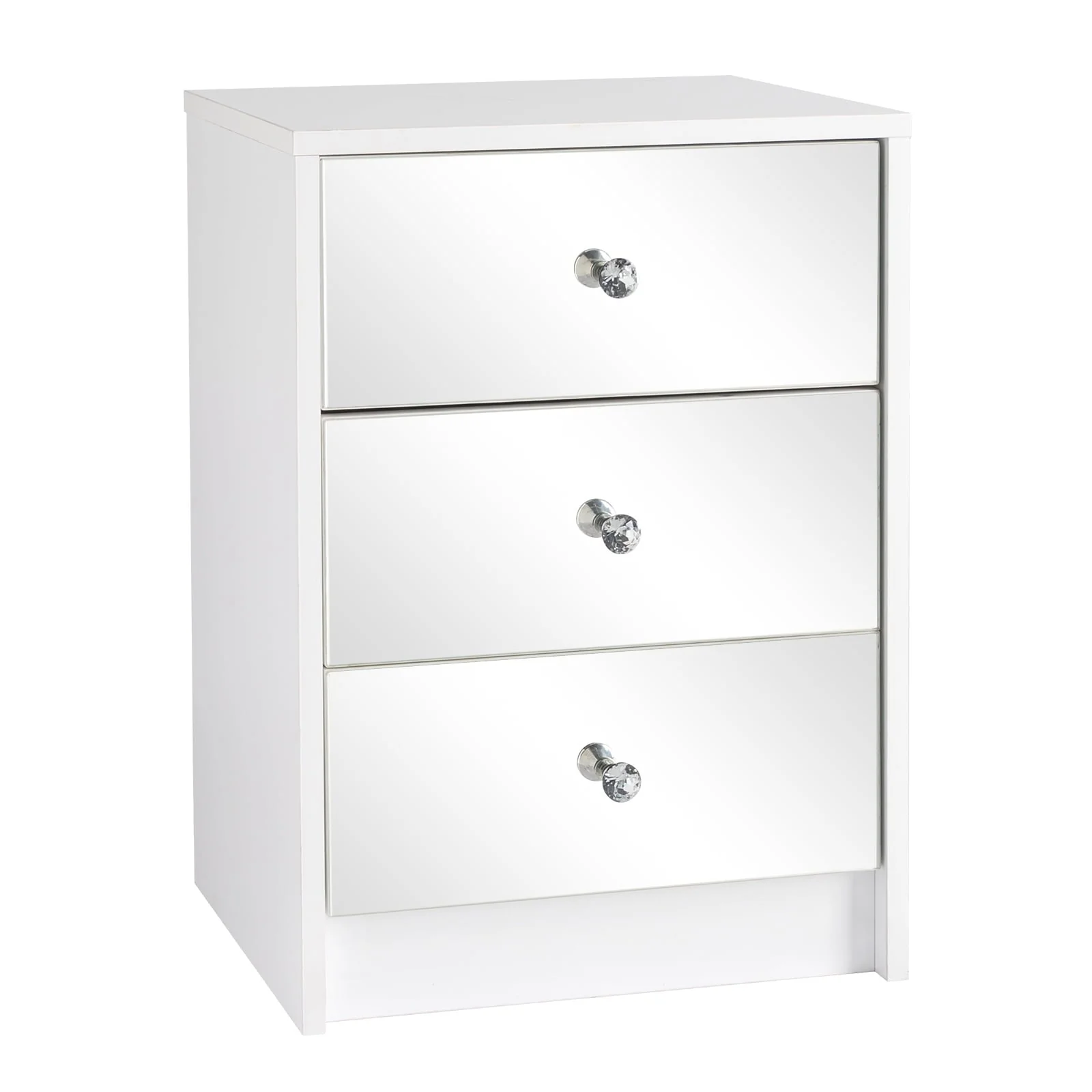 Ktaxon Mirrored Nightstand, End Table with 3-Drawer and Crystal Style Knobs, Modern Bedside Table for Bedroom, Living Room,White