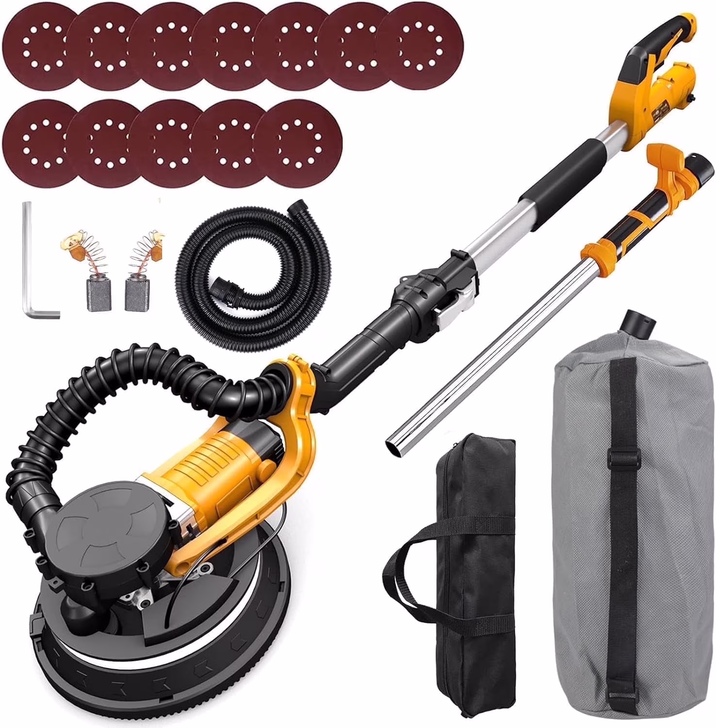 ZHJAN Electric Drywall Sander with Vacuum - Heavy Duty 880W, 5-Speed 1000-2100RPM, Extendable Handle, 12 Discs & Dust Bag, LED Light (59