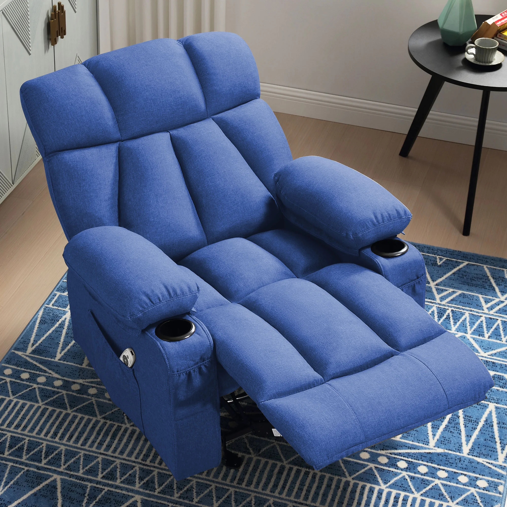 JONPONY Manual Recliner Chair with Heat Therapy and Massage Function, Heavy Duty Reclining Mechanism Massage Chair, Elderly Single Rocker Sofa with Cup Holders for Bedroom Home Theater,Grey