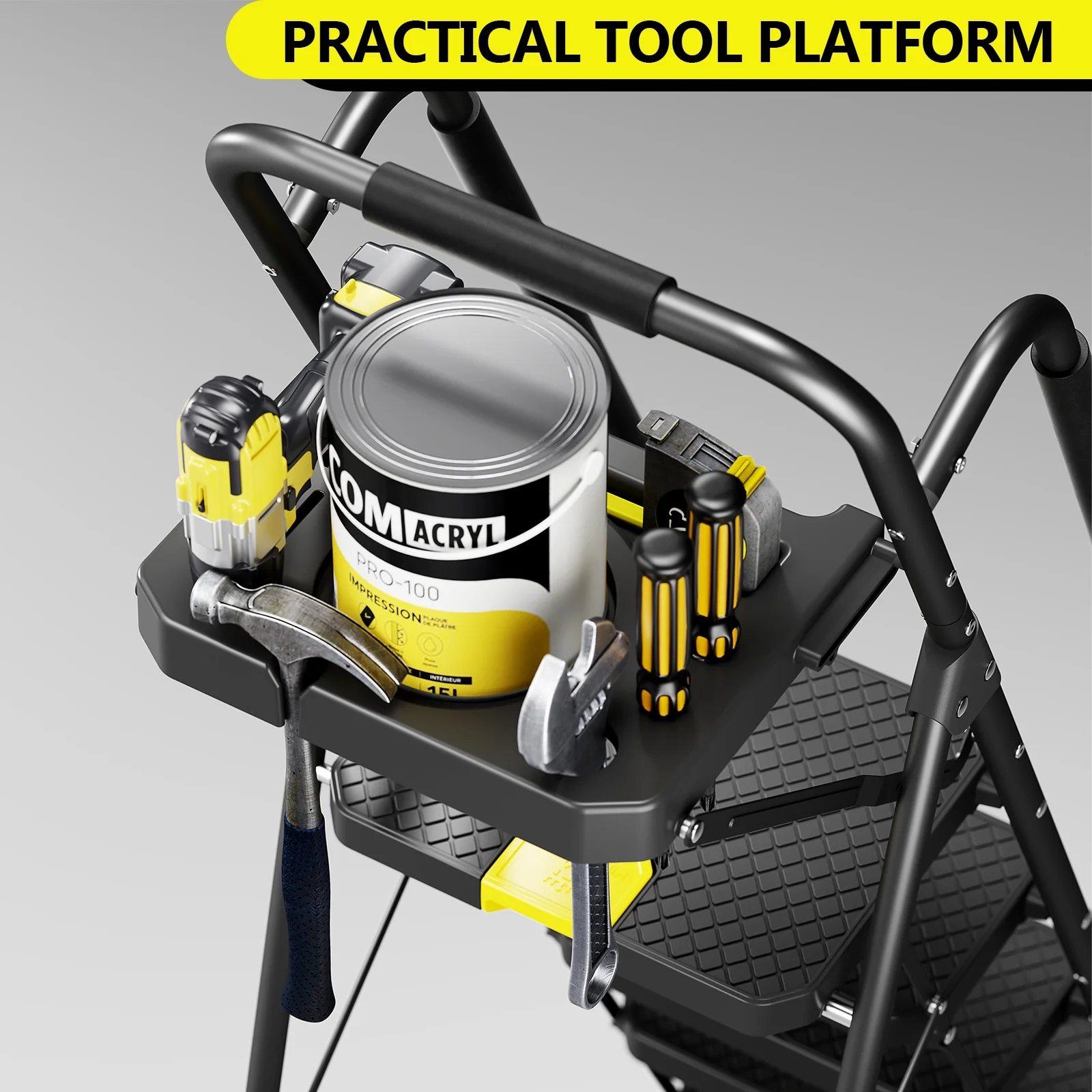 KK KINGRACK 6 Step Ladder, Metal Ladder with Tool Platform&Handrails, 800 lbs Capacity, Black