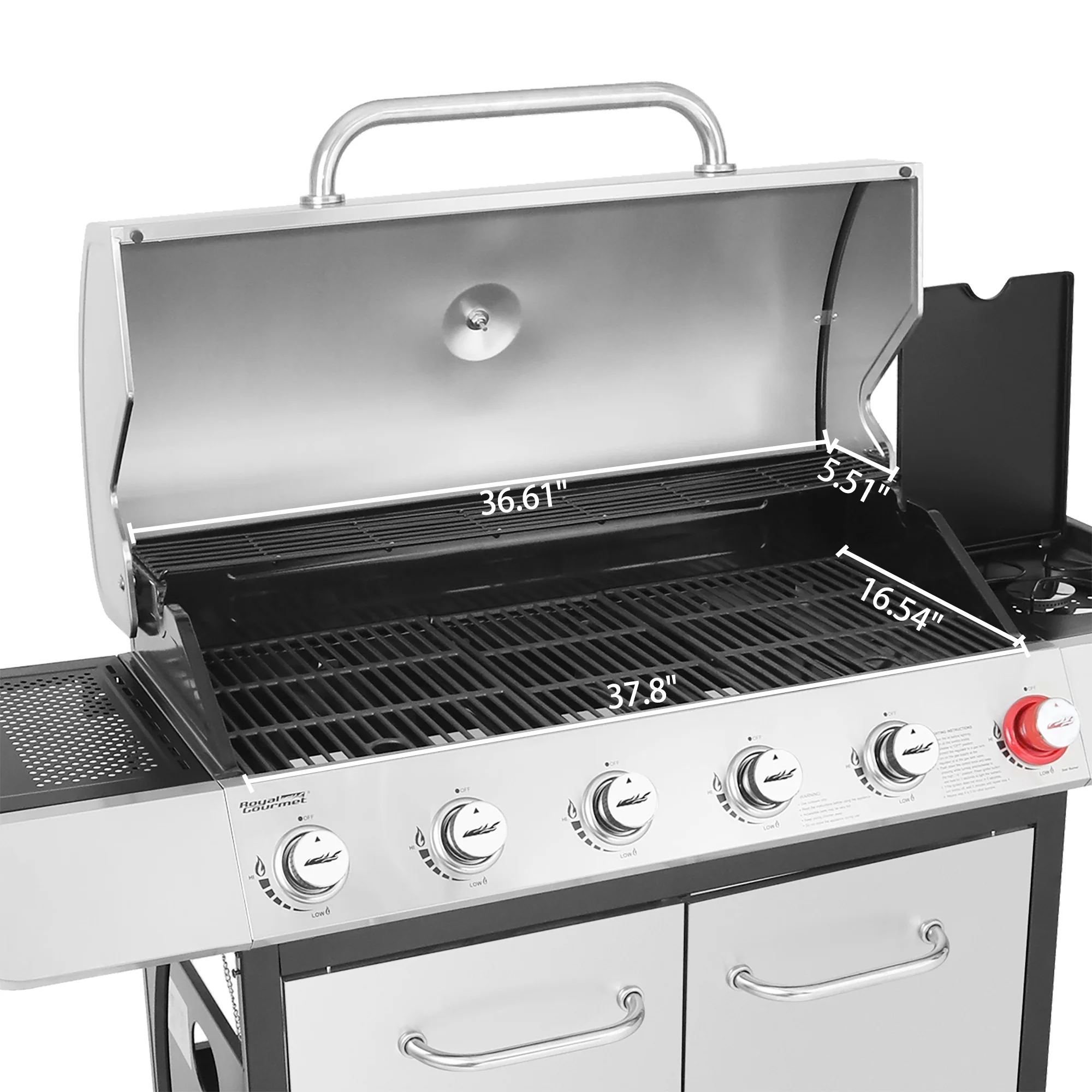 Gourmet SG6002 Classic 6-Burner 71000-BTU LP Gas Grill with Sear Burner and Side Burner, Stainless Steel