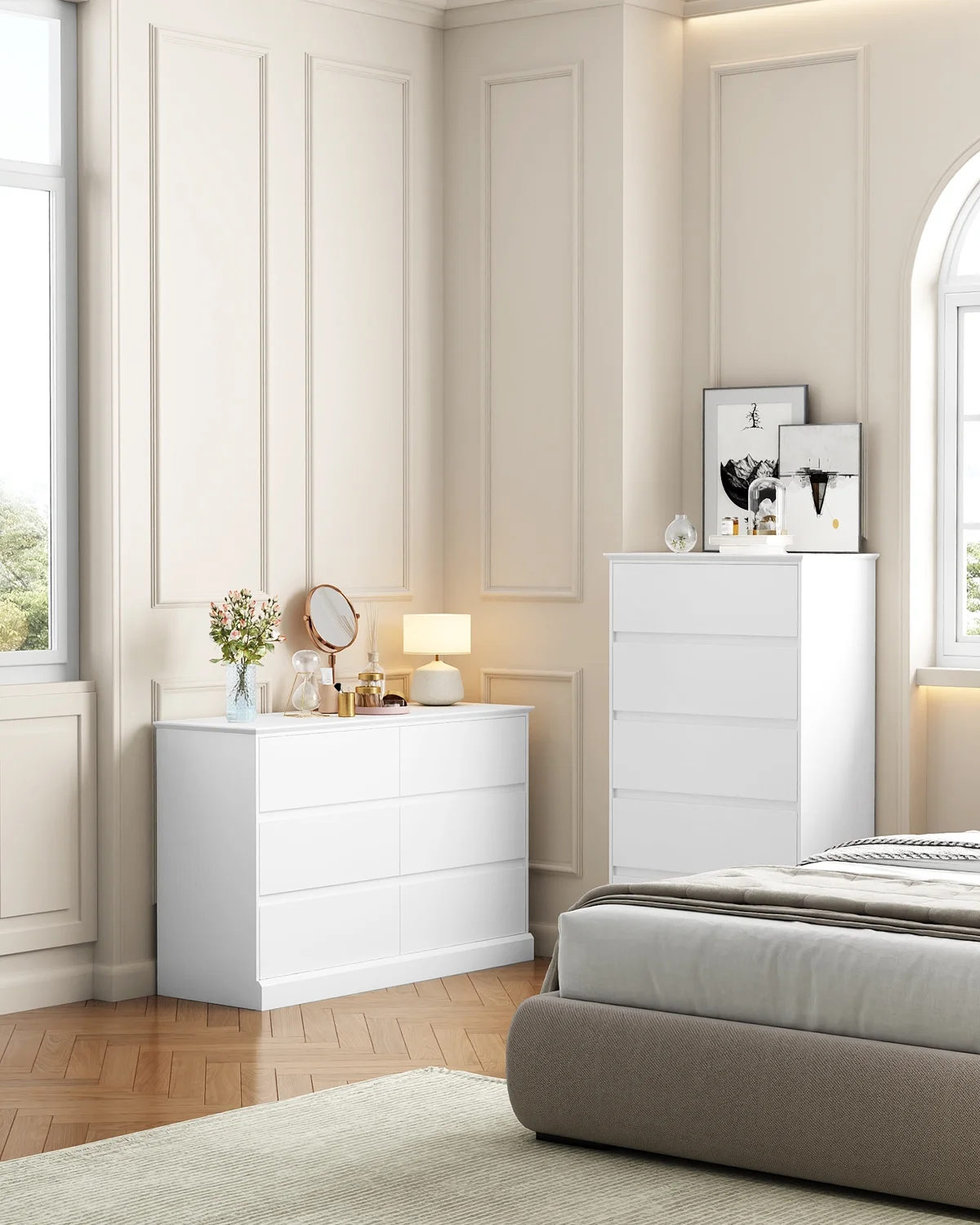 White Dressers Bedroom Dresser 6 Drawer Storage Chest of Drawers Double Dresser Storage Side Cabinet Room Furniture for Bedroom Living Room