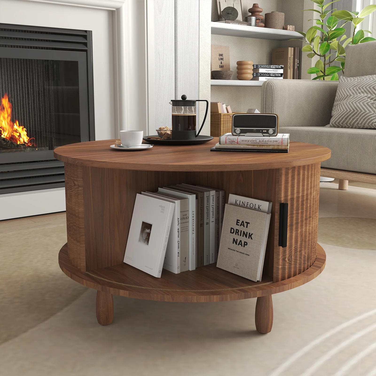 RUMLIVE Round Coffee Table with Storage, 30.7