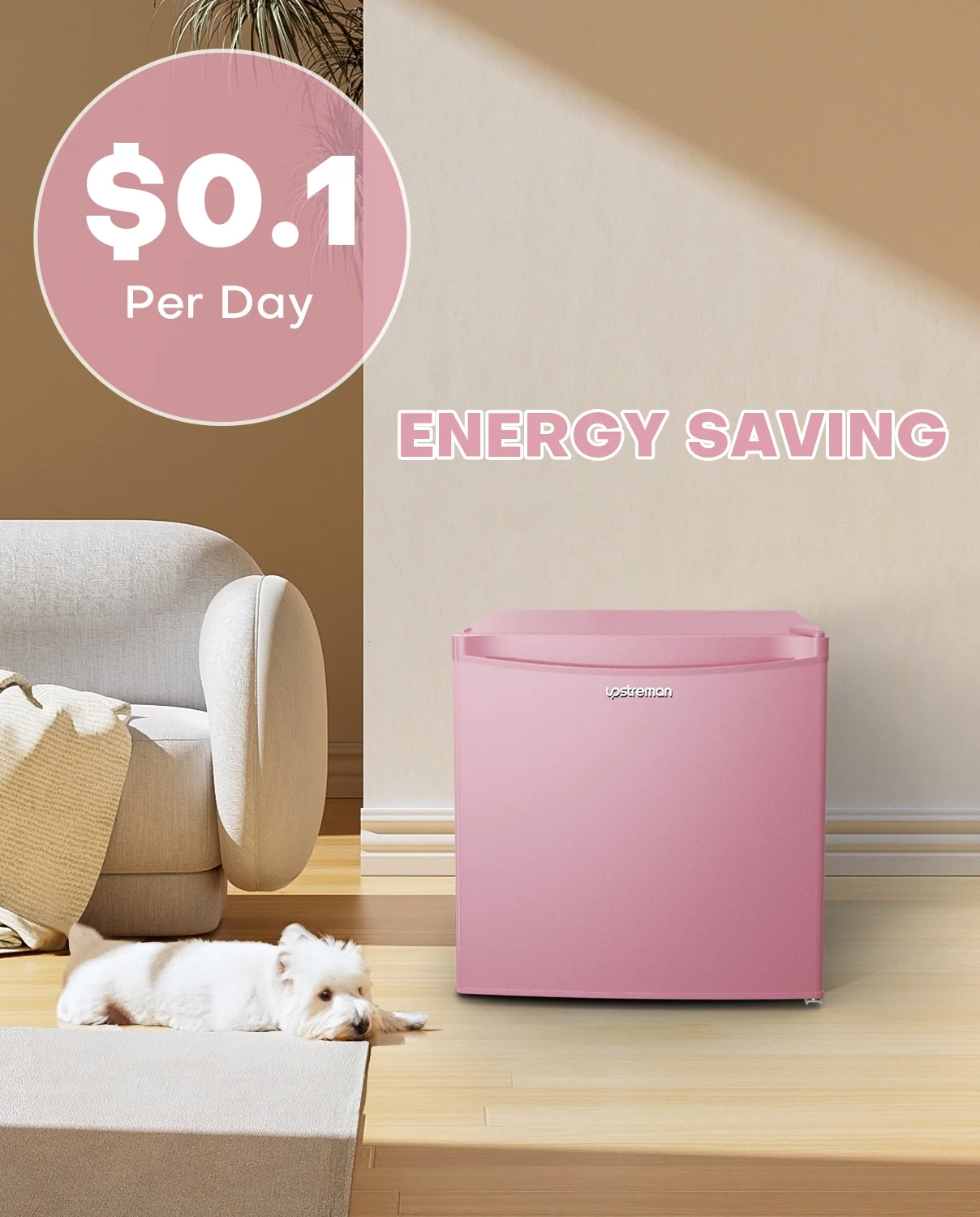 Upstreman 1.7 Cu ft Mini Fridge with Freezer Single Door Compact Refrigerator, Low Noise, Energy Saving, Adjustable Temperature, Reversible Door, for Home Office Dorm, Black FR17