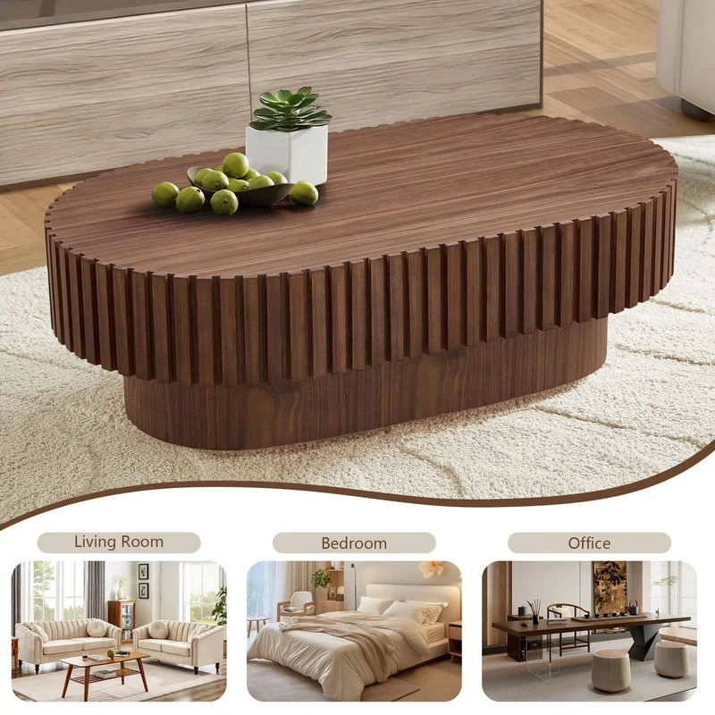 FFH 43.7 inch Oval Coffee Table for Living Room,Handcraft Rustic Corner Coffee Table Nature Wood Relief Sturdy Pedestal for Apartmen,Side Table Centre Table,Nature Wood