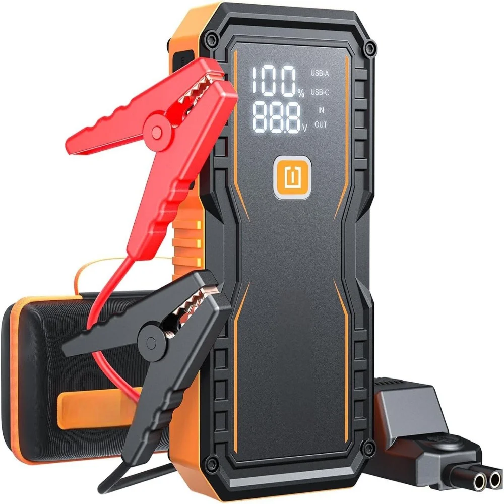 Jump Starter 6000A for All Gas/12L Diesel, Car Battery Jumper Starter Portable, 12V Lithium Jump Box with Jumper Cables, LED Display, LED Light, Power Bank with USB, Type C Port