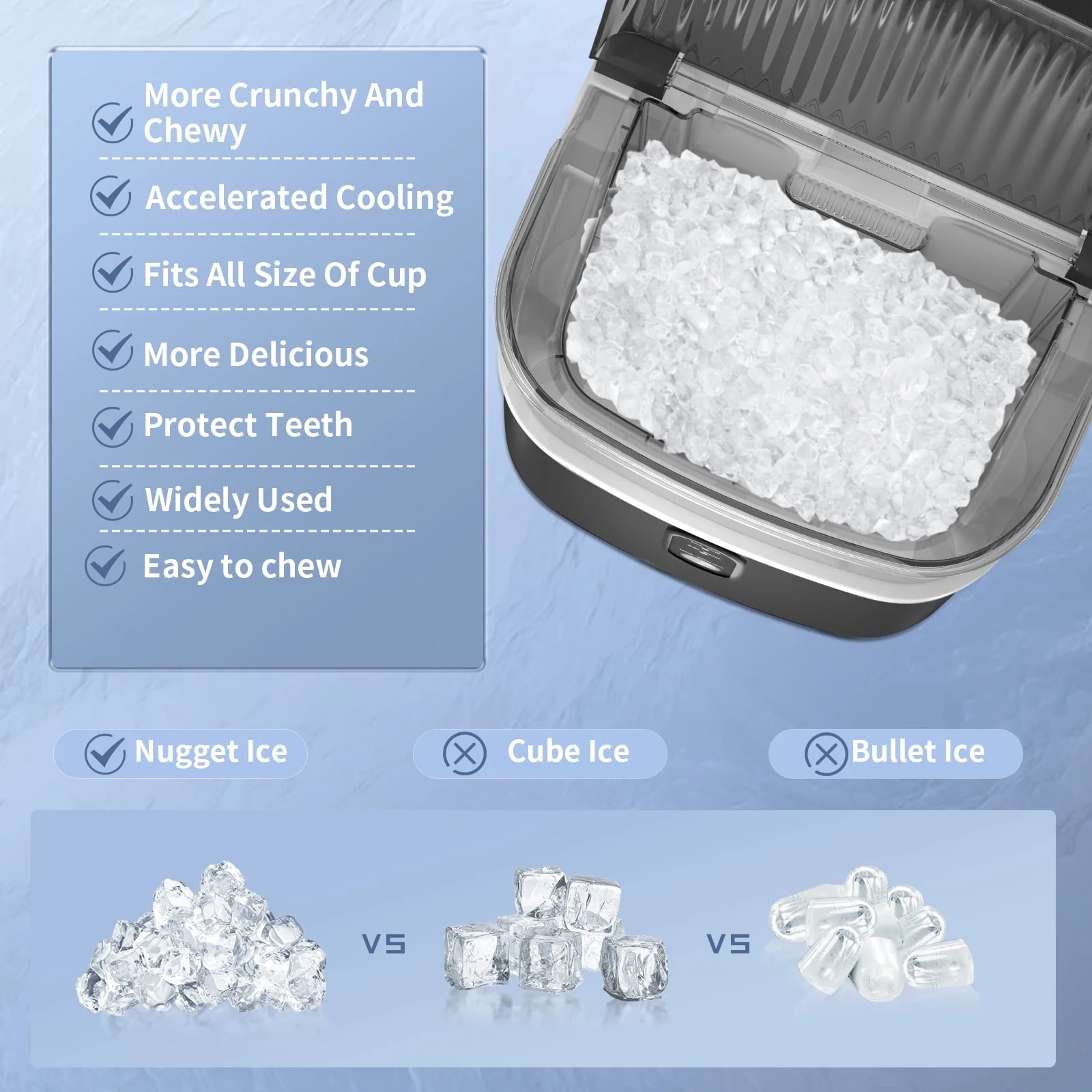 Havato Nugget Ice Makers Countertop ,35Lbs/Day, Portable Ice Machine Soft Chewable Pellet Ice with Auto-Cleaning Function for Kitchen, Office, Home,Silver