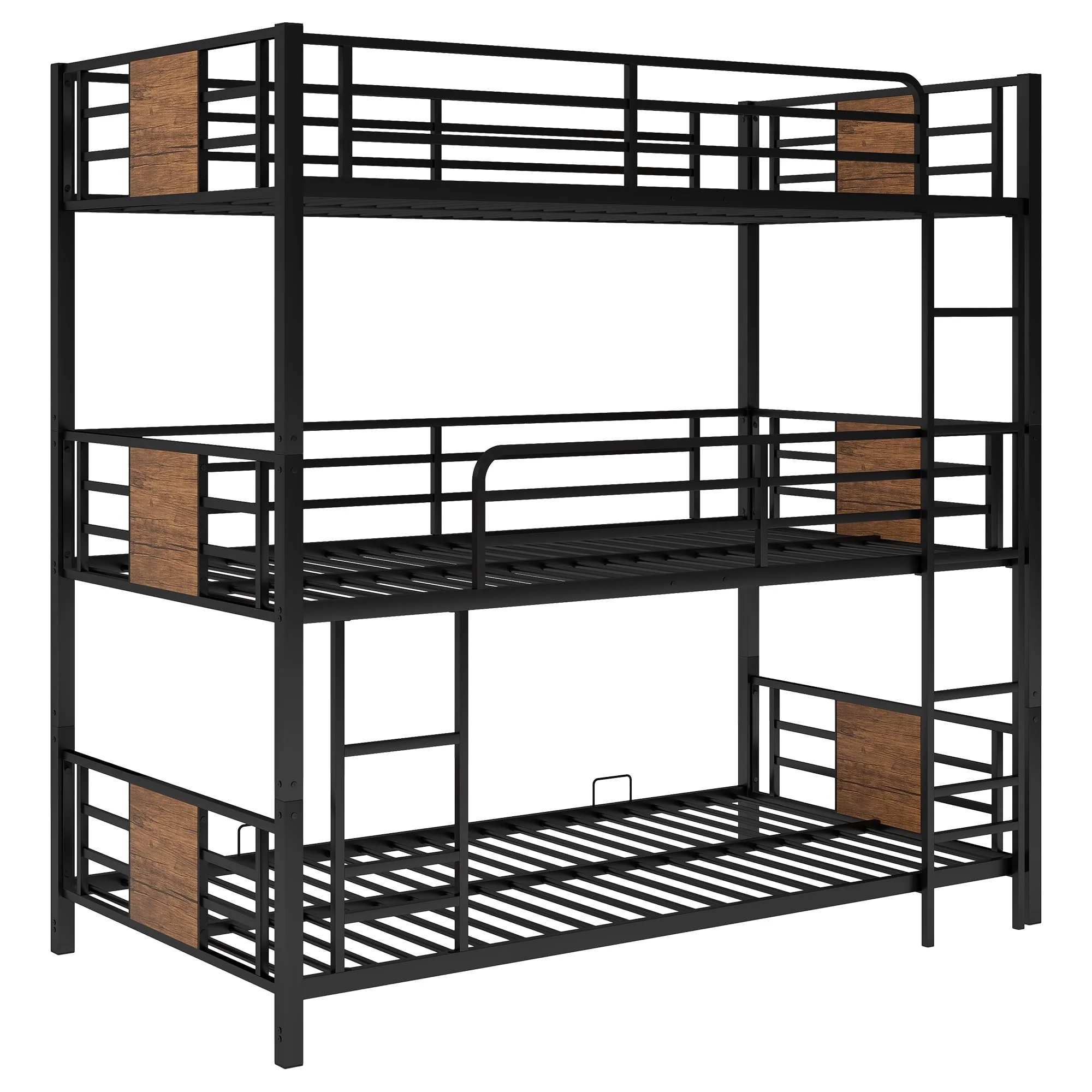 Euroco Metal Twin over Twin over Twin Bedroom Bunk Bed, Triple 3-in-1 Bed, Brown