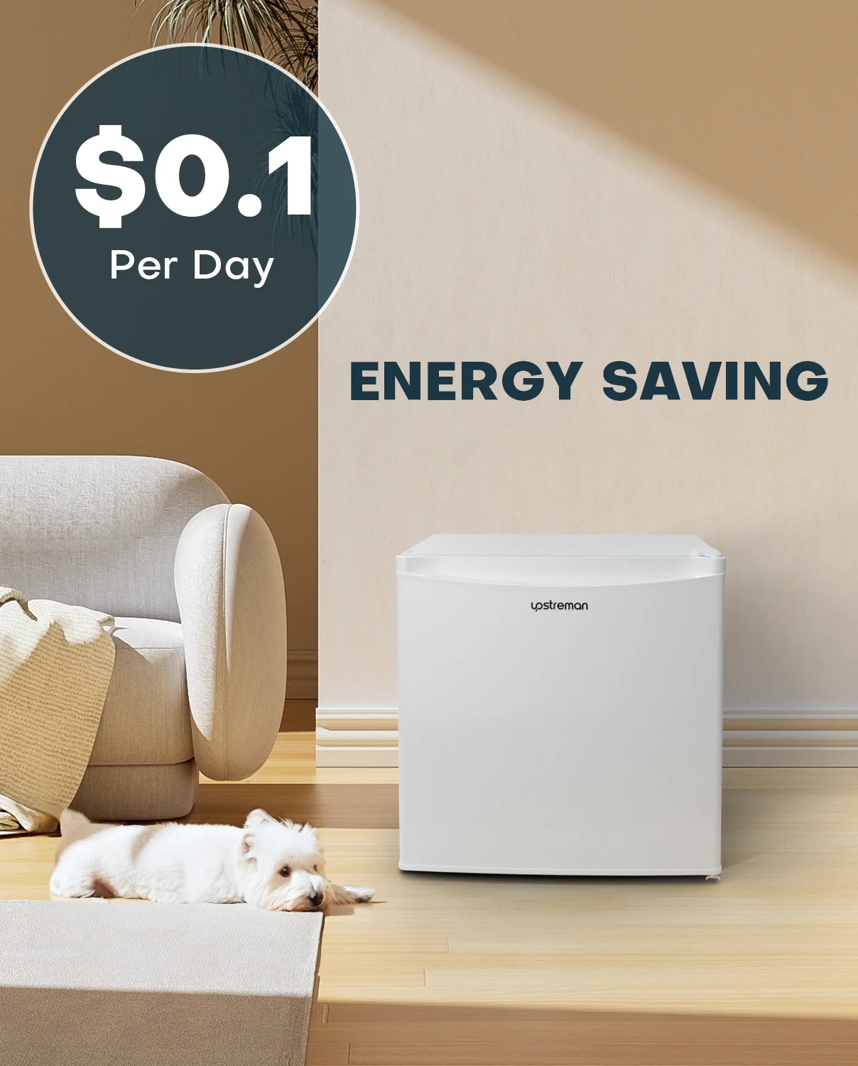 Upstreman 1.7 Cu ft Mini Fridge with Freezer Single Door Compact Refrigerator, Low Noise, Energy Saving, Adjustable Temperature, Reversible Door, for Home Office Dorm, Black FR17